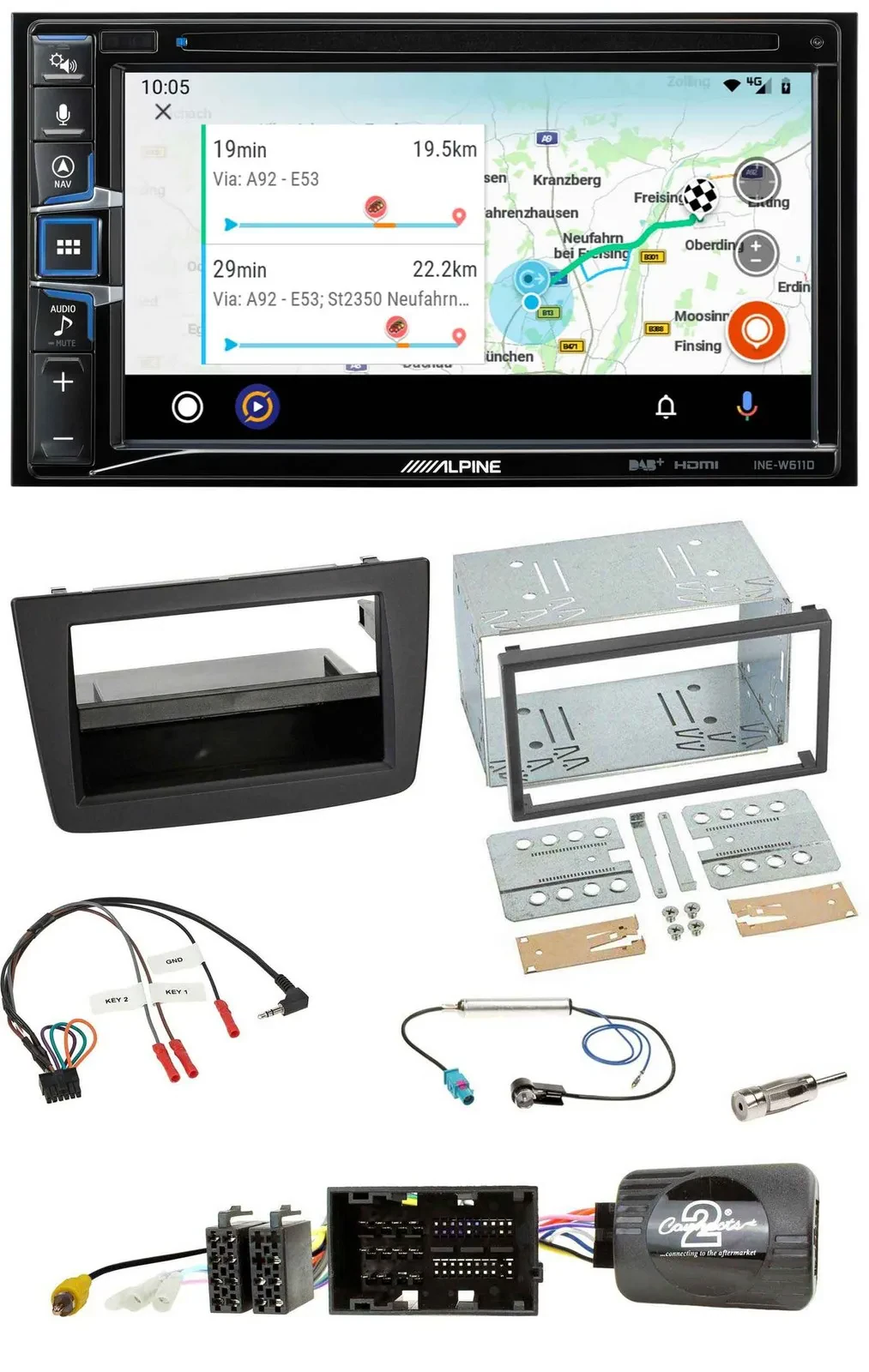 Alpine Bluetooth TMC USB DAB 2DIN Lenkrad Navigation für Alfa Mito 14-18 schwarz