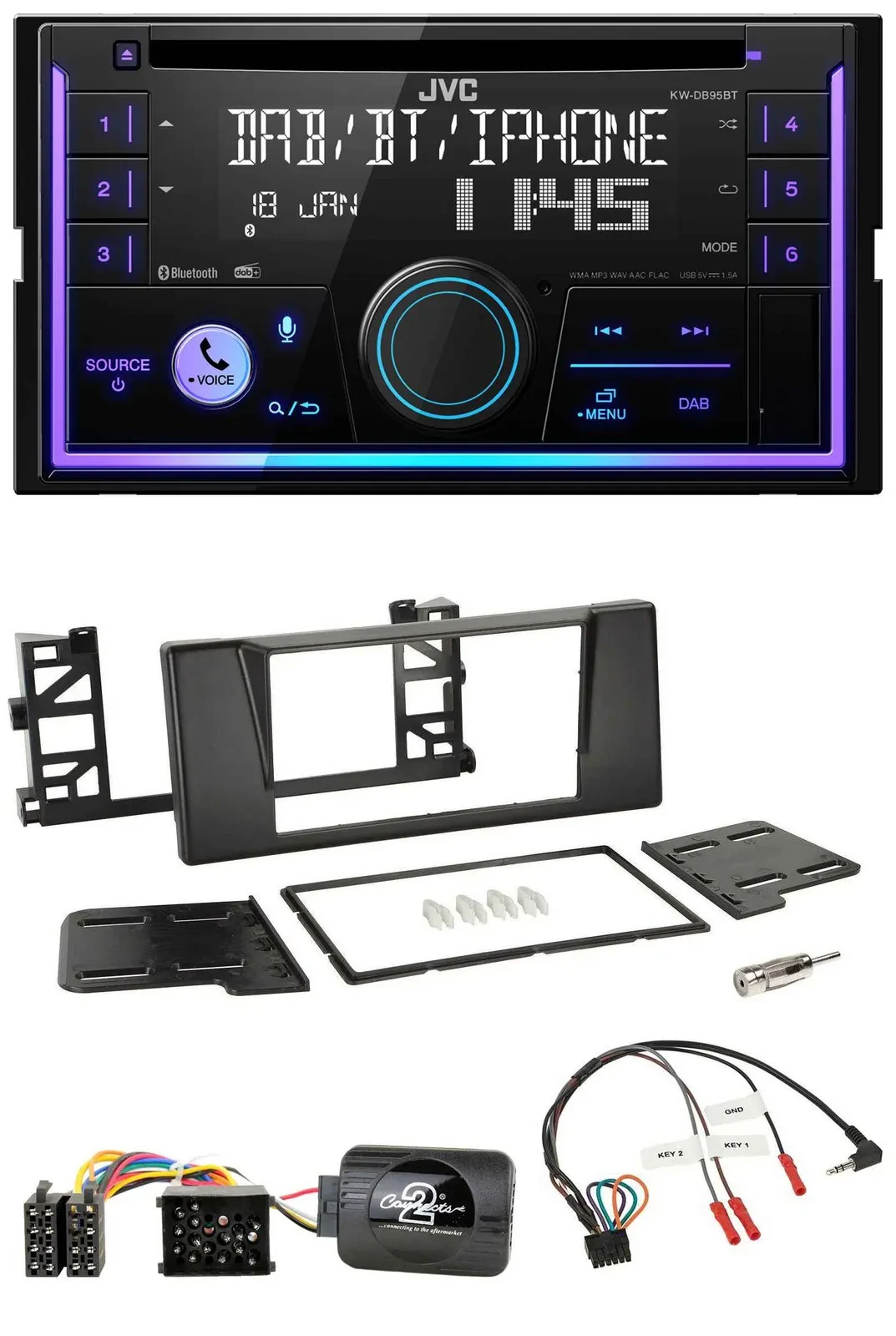 JVC Lenkrad USB 2DIN DAB Bluetooth CD Autoradio für BMW 5er E39 1997-2001