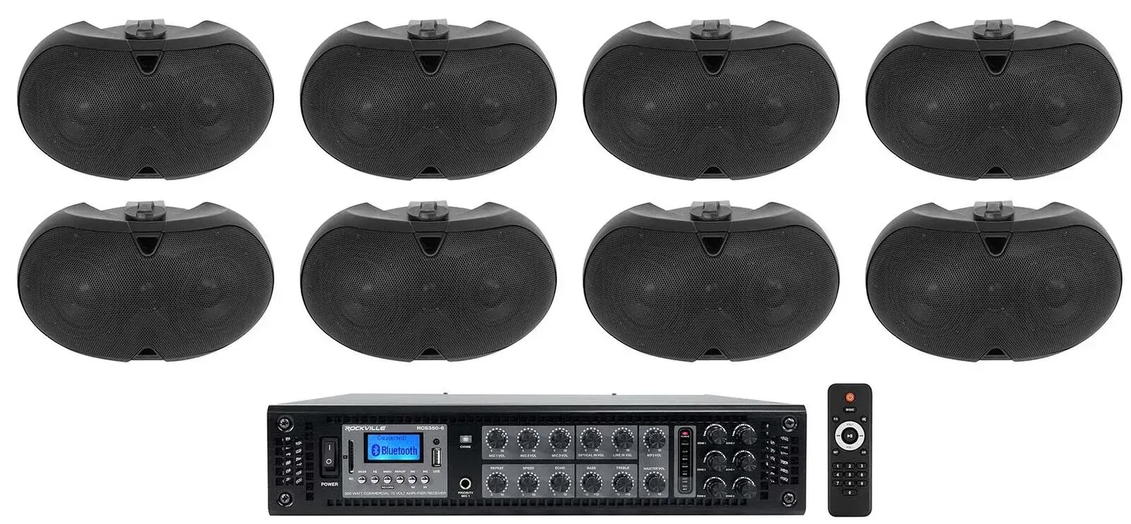 Настенная акустика Rockville RCS350-6+(8) D4-70V Black с усилителем (8 штук)