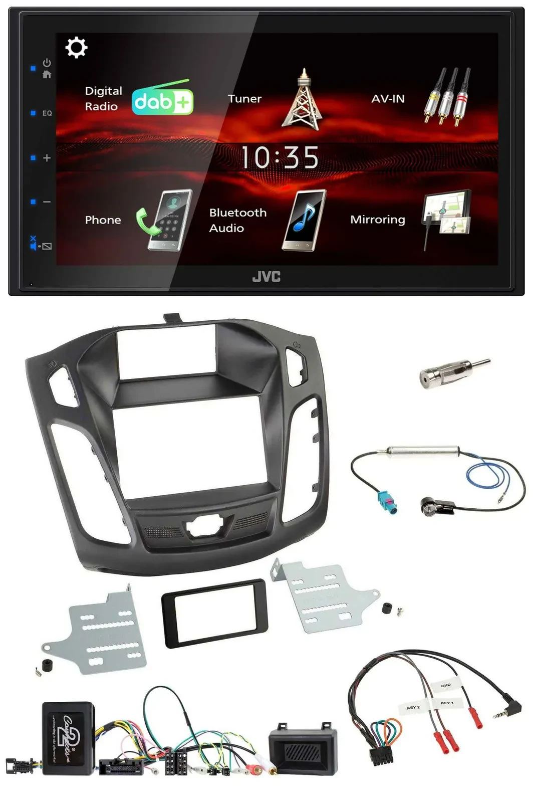 Автомагнитола для Ford Focus 2011–2014 JVC 2DIN USB, Bluetooth, DAB