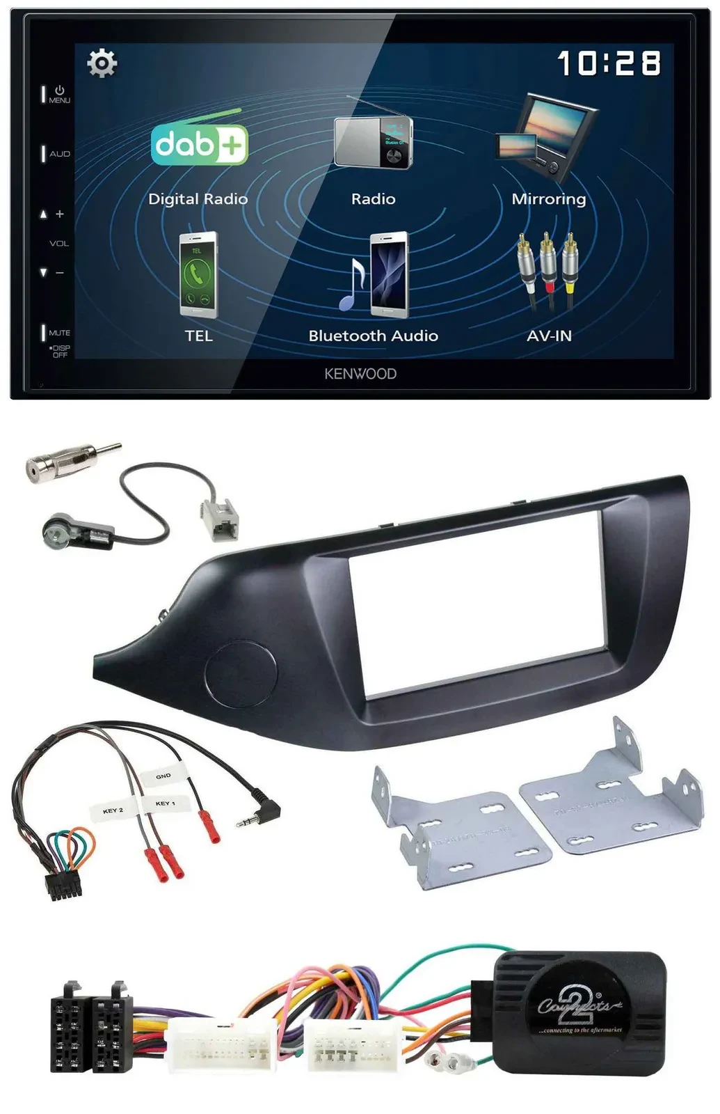 Kenwood 2DIN Bluetooth Lenkrad USB DAB Autoradio für Kia Ceed ab 2012 schwarz oh
