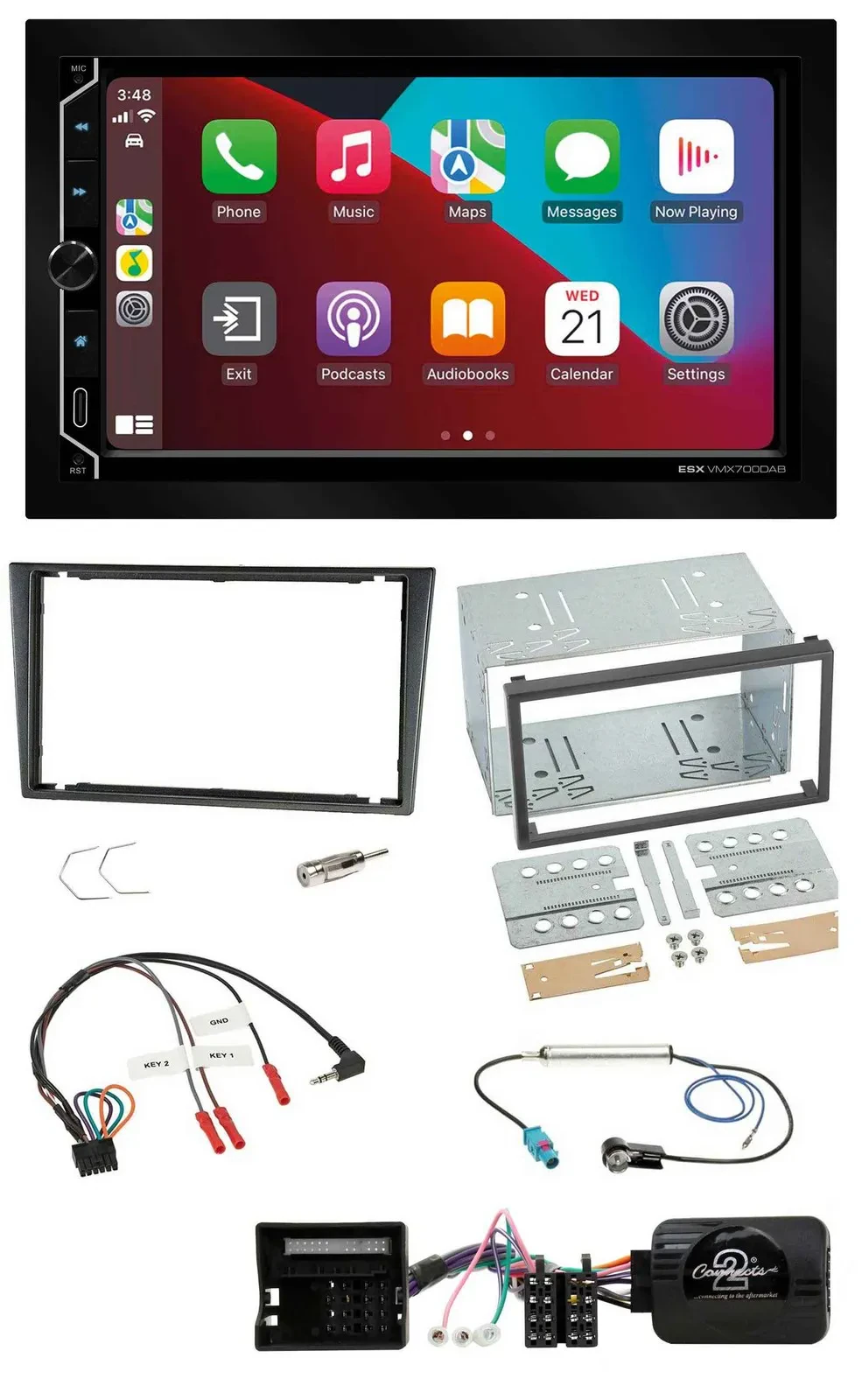 ESX 2DIN DAB USB Lenkrad Bluetooth Autoradio für Opel Tigra Corsa C Meriva grau