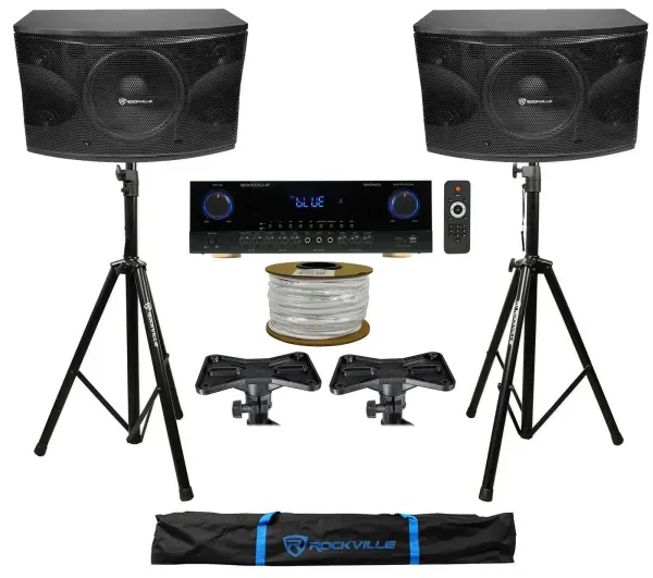 2 Rockville KPS12 12" Karaoke Vocal Speakers+Singmix 5 Bluetooth Amplifier Mixer