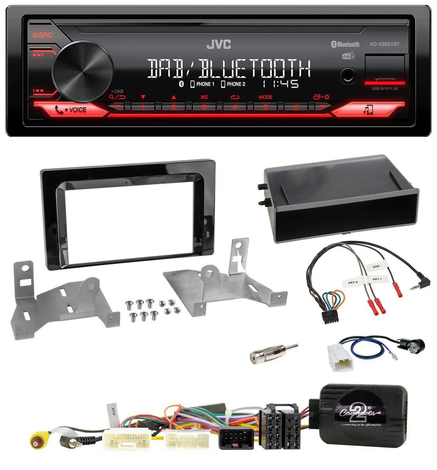 Автомагнитола JVC Bluetooth, USB, DAB, совместимая с кнопками на руле, для Toyota Aygo (с 2022), черный глянец