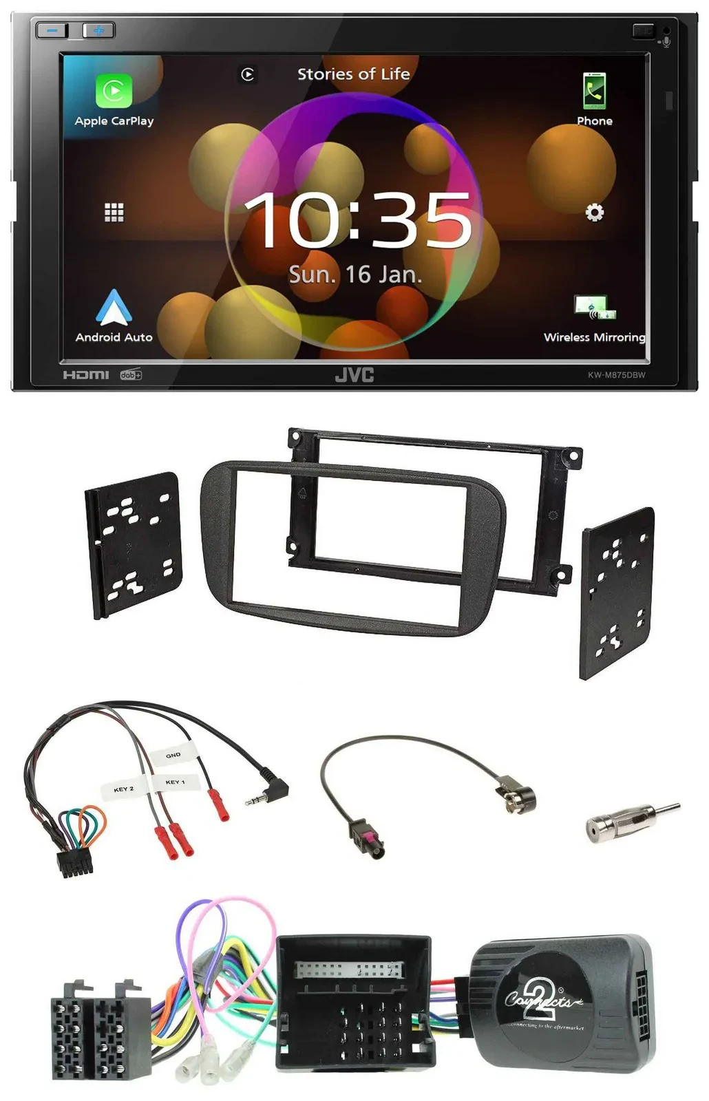 JVC DAB Lenkrad 2DIN Bluetooth USB Autoradio für Ford Focus C-Max Galaxy ab 2007