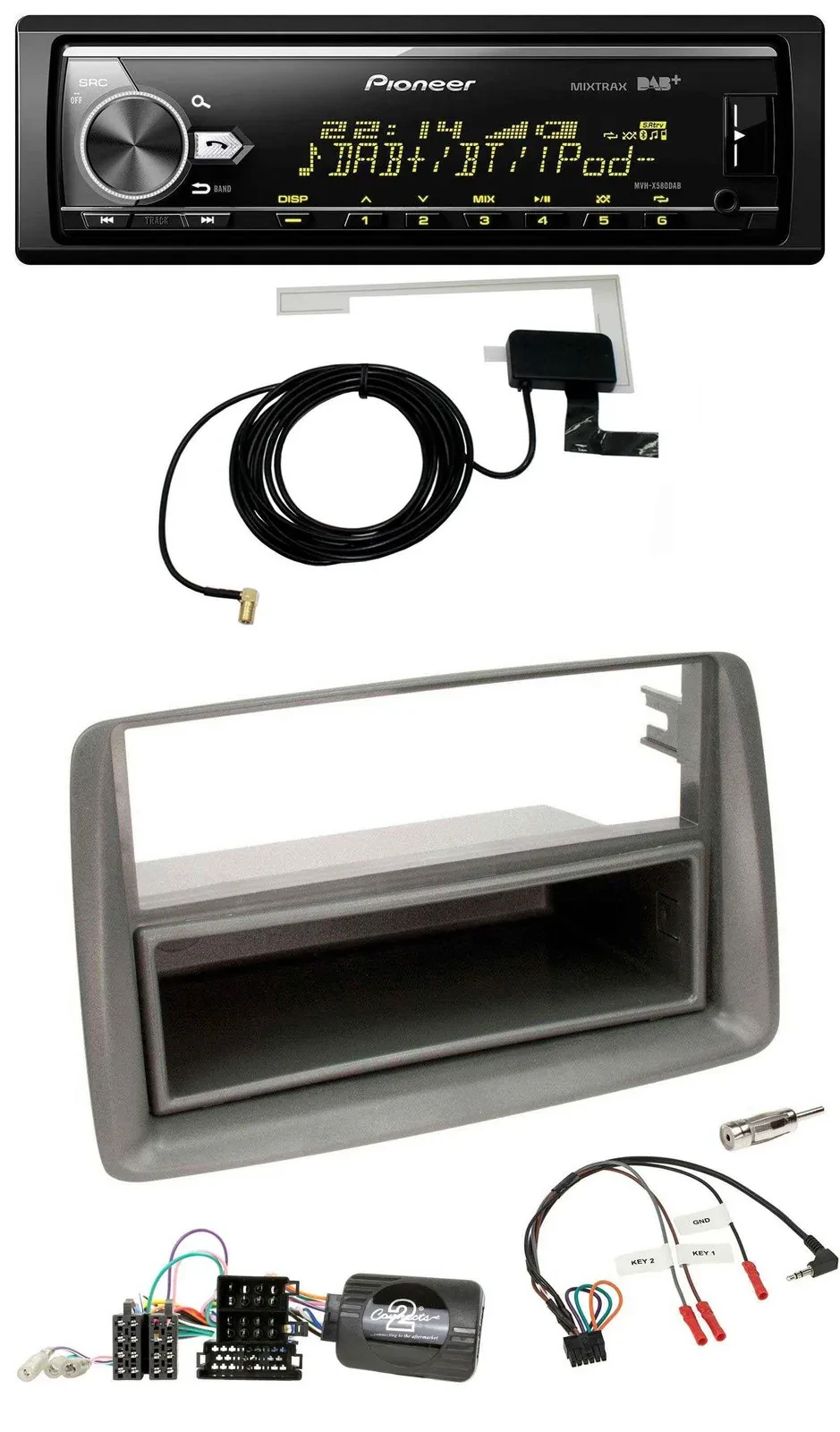 Pioneer Bluetooth DAB USB Lenkrad Autoradio für Fiat Panda 169 2007-2012 grau