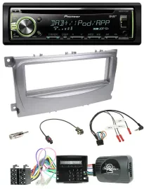 Автомагнитола Pioneer CD/DAB/USB/MP3 для Ford S‑Max/Mondeo 2007–2014, совместима с кнопками на руле, с CAN‑Bus, серебристая
