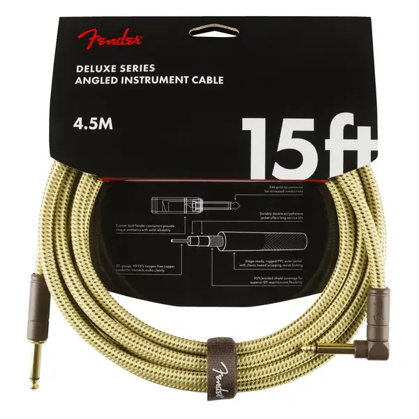 Инструментальный кабель Fender Deluxe Series Instrument Cable 15 Feet Angled Tweed