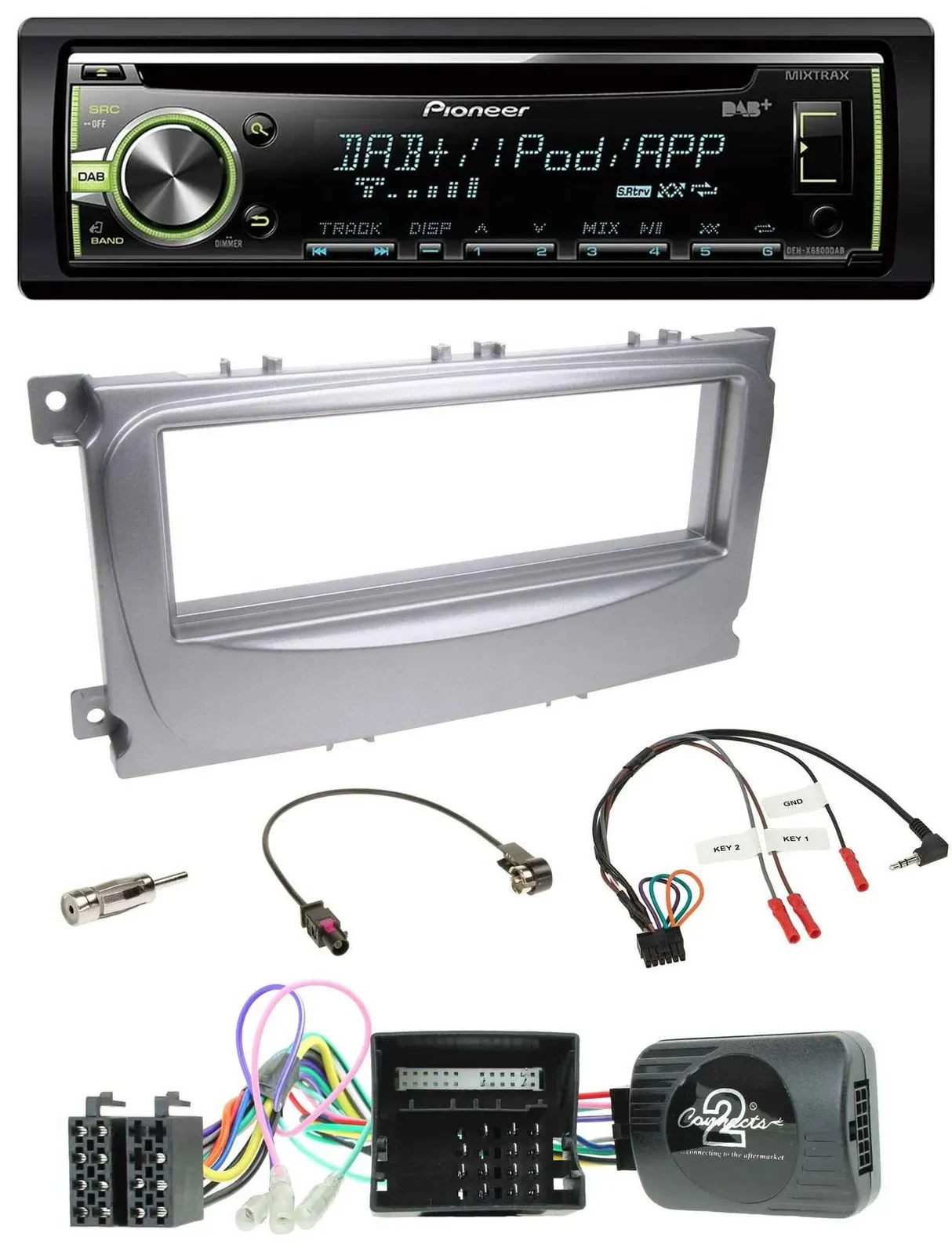 Автомагнитола Pioneer CD/DAB/USB/MP3 для Ford S‑Max/Mondeo 2007–2014, совместима с кнопками на руле, с CAN‑Bus, серебристая
