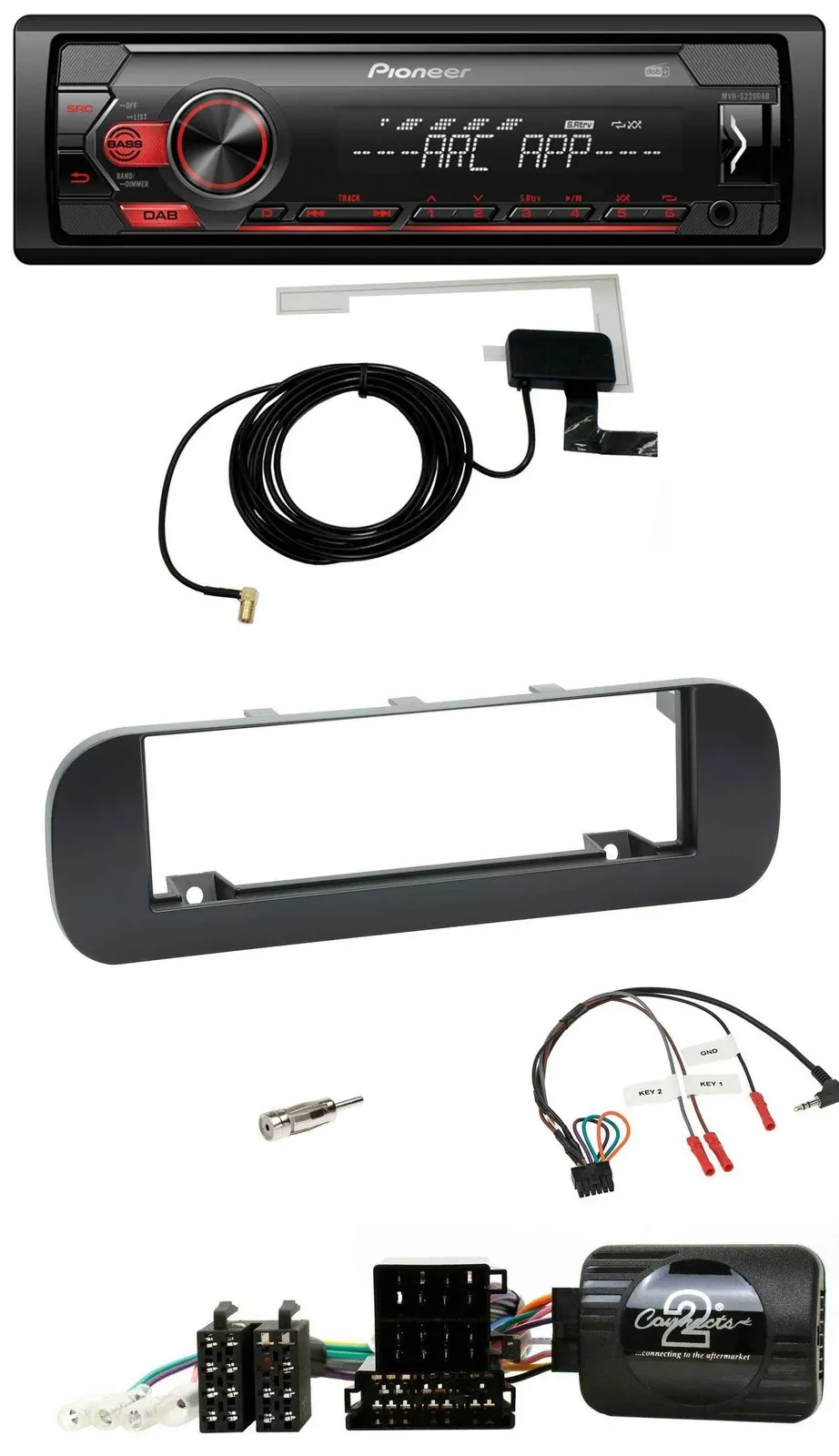 Автомагнитола Pioneer 1DIN, USB, DAB, MP3, для Fiat Panda (2012–2020), черный, с управлением на руле