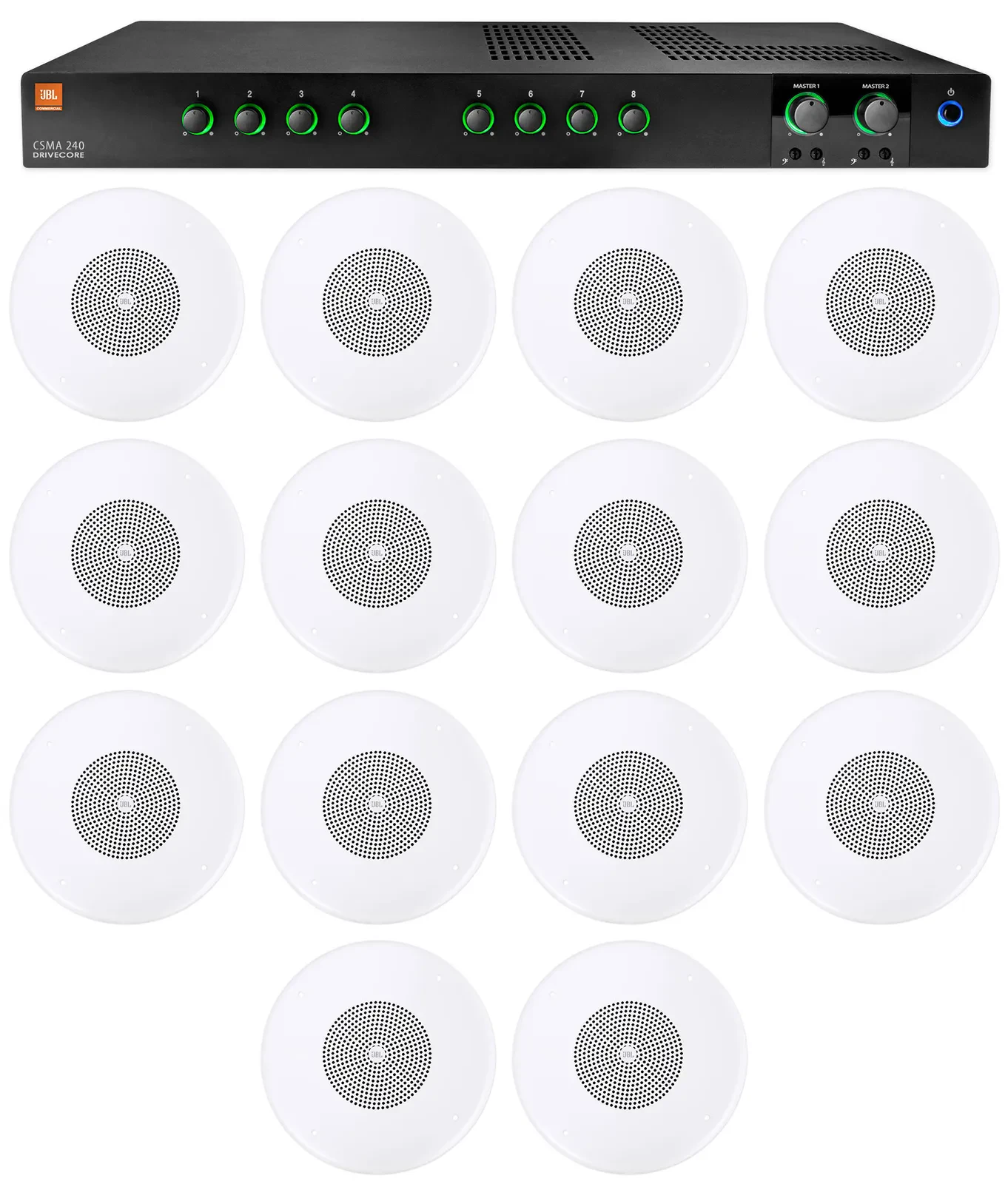 Усилитель мощности для ресторанов/баров/кафе JBL CSMA240 + CSS8004 2x40W, 4Ω/8Ω/70V/100V (набор, 14 шт.)