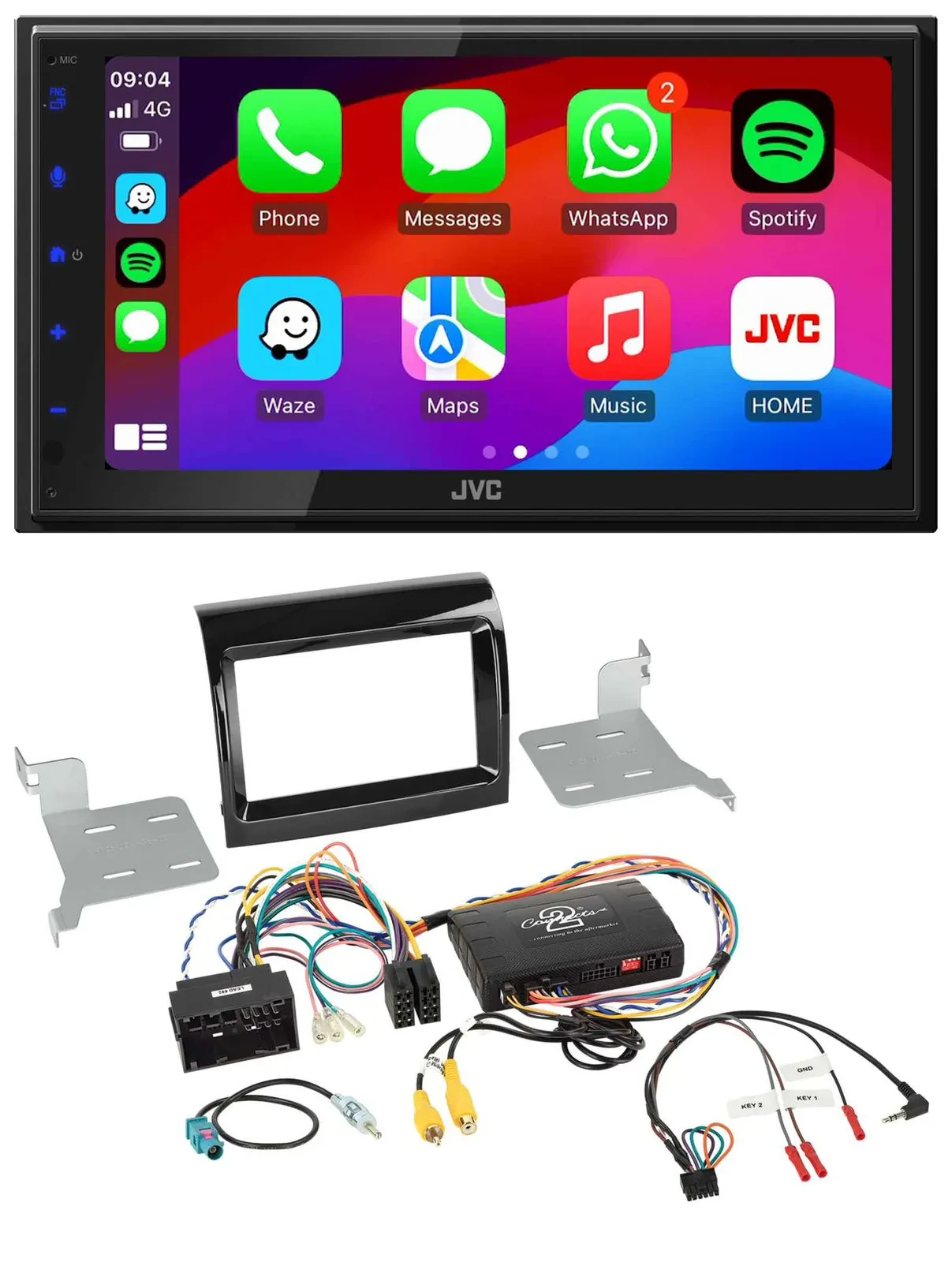 JVC Bluetooth 2DIN Lenkrad DAB USB Autoradio für Fiat Citroen Peugeot Infoadapte