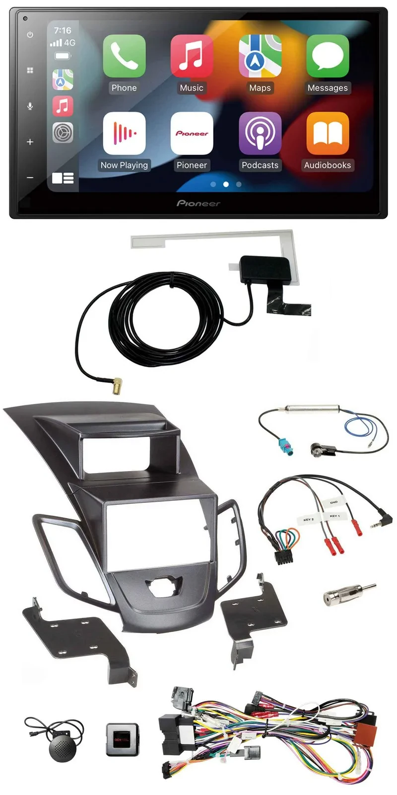 Pioneer Lenkrad USB Bluetooth DAB 2DIN Autoradio für Ford Fiesta Display 2008-10