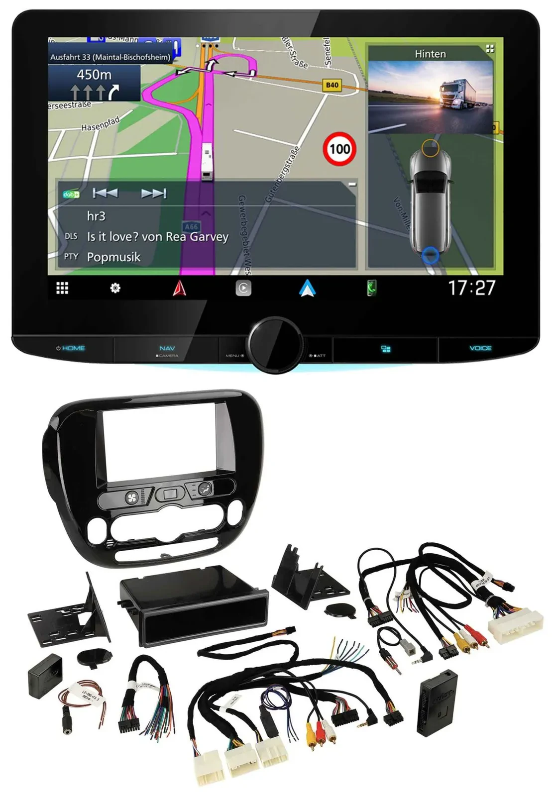 Kenwood Bluetooth DAB TMC 2DIN Lenkrad USB Navigation für Kia Soul ab 2014 Klima