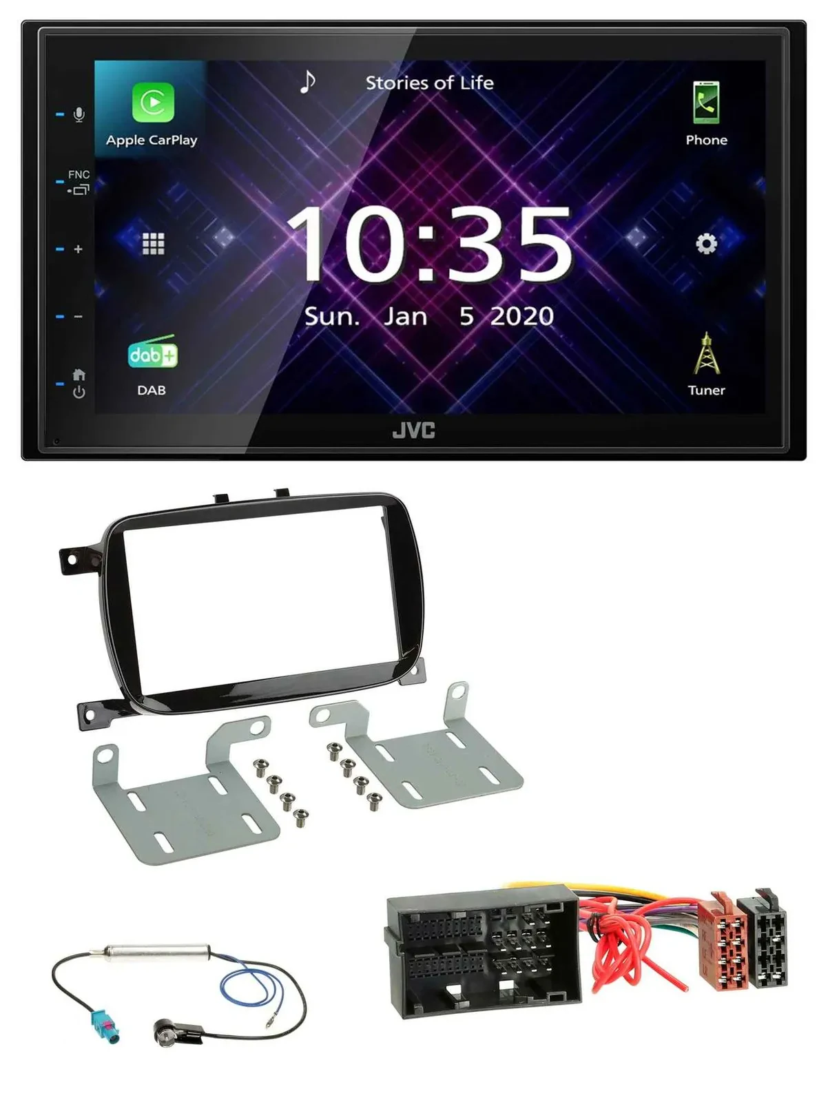 JVC DAB 2DIN MP3 Bluetooth USB Autoradio für Fiat 500X ab 2016 klavierlack schwa