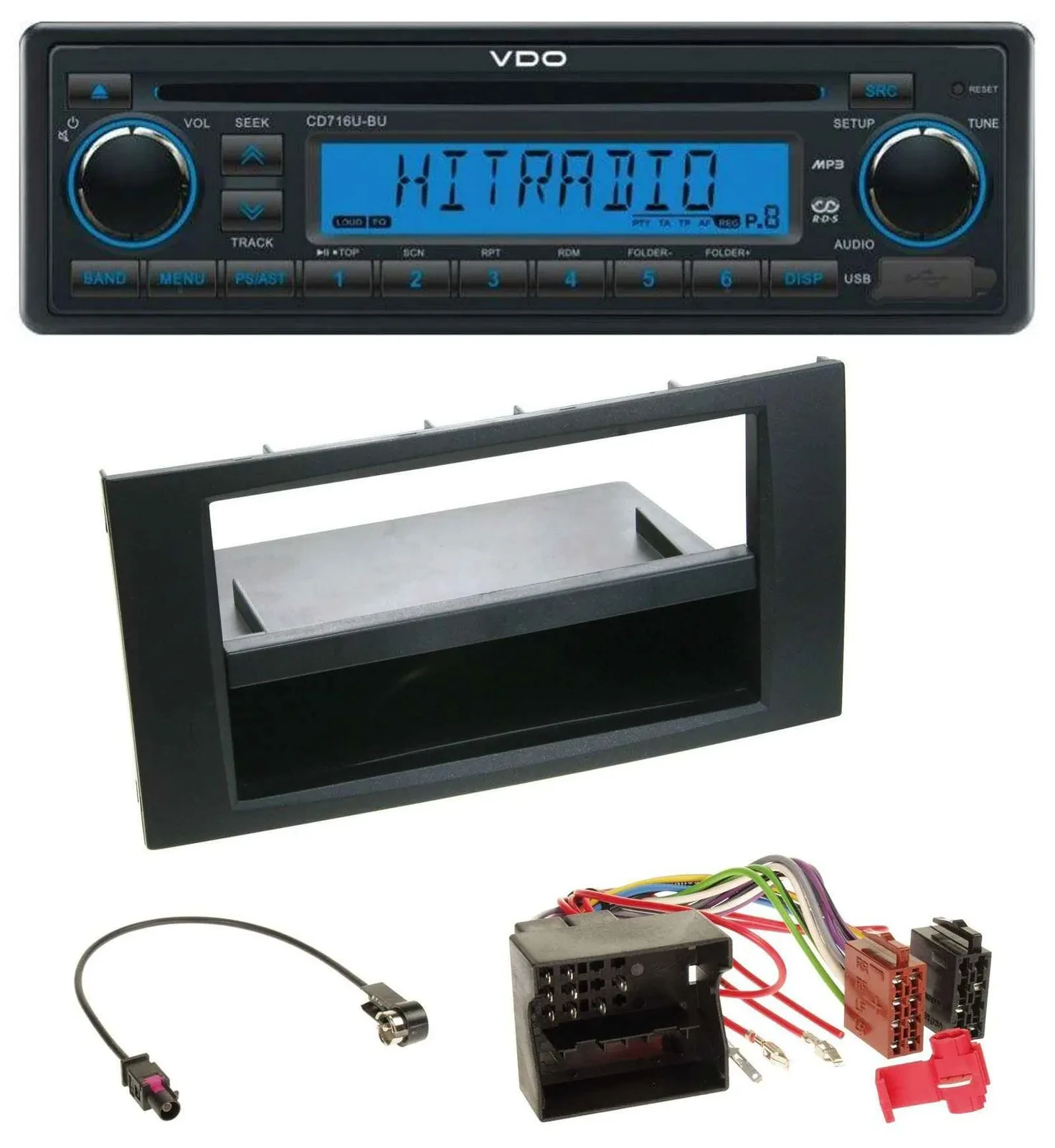 VDO AUX MP3 1DIN CD USB Autoradio für Ford Focus C-Max S-Max Galaxy 03-07 schwar