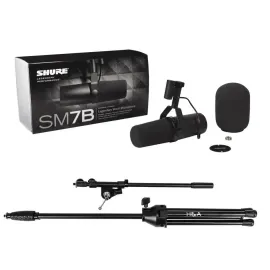 Shure SM7B Cardioid Dynamic Studio Vocal Microphone W/Samson MK10 Boom Mic Stand