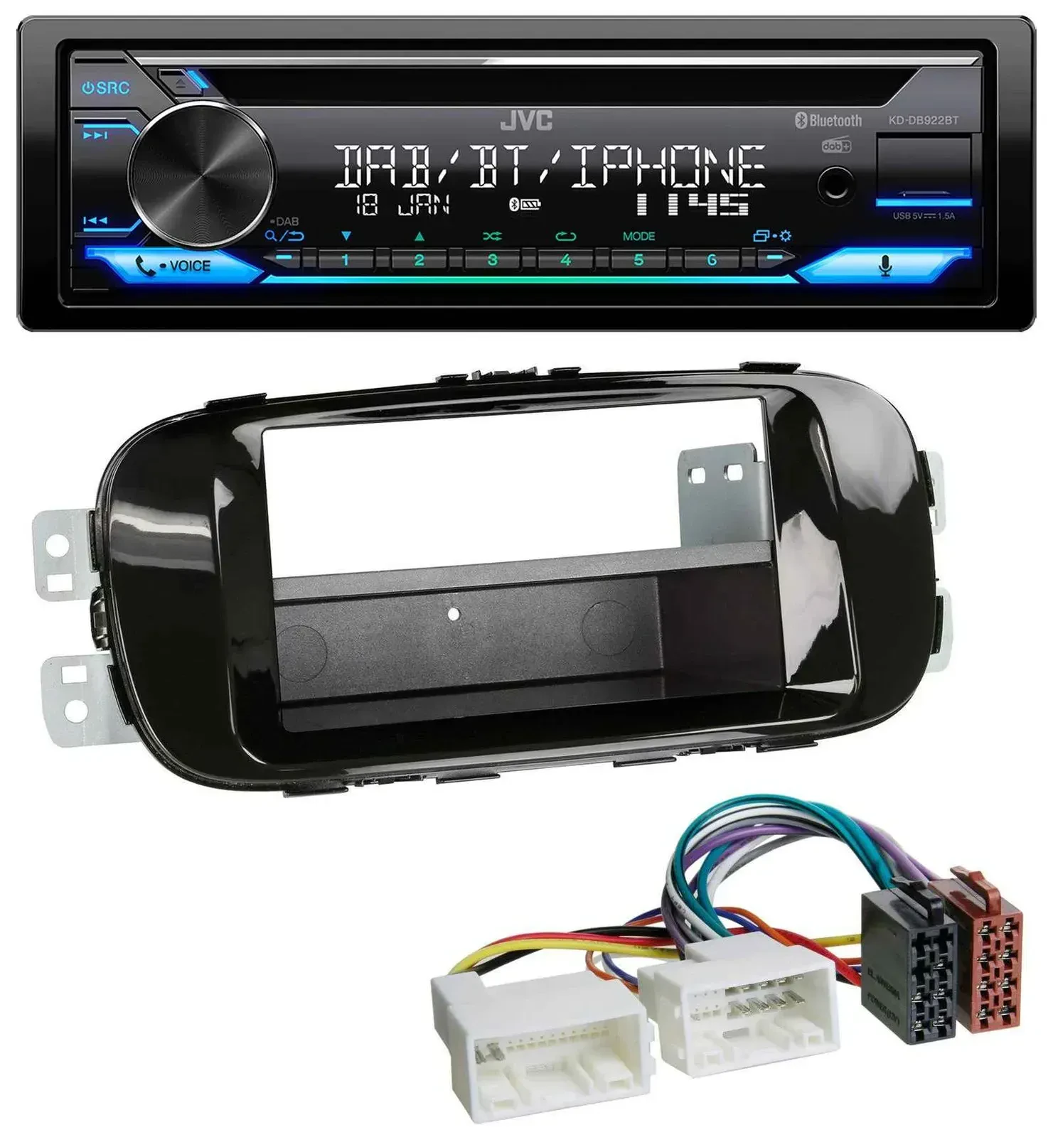 Автомагнитола для Kia Soul (PS) JVC Bluetooth, MP3, USB, DAB, CD, чёрный глянец