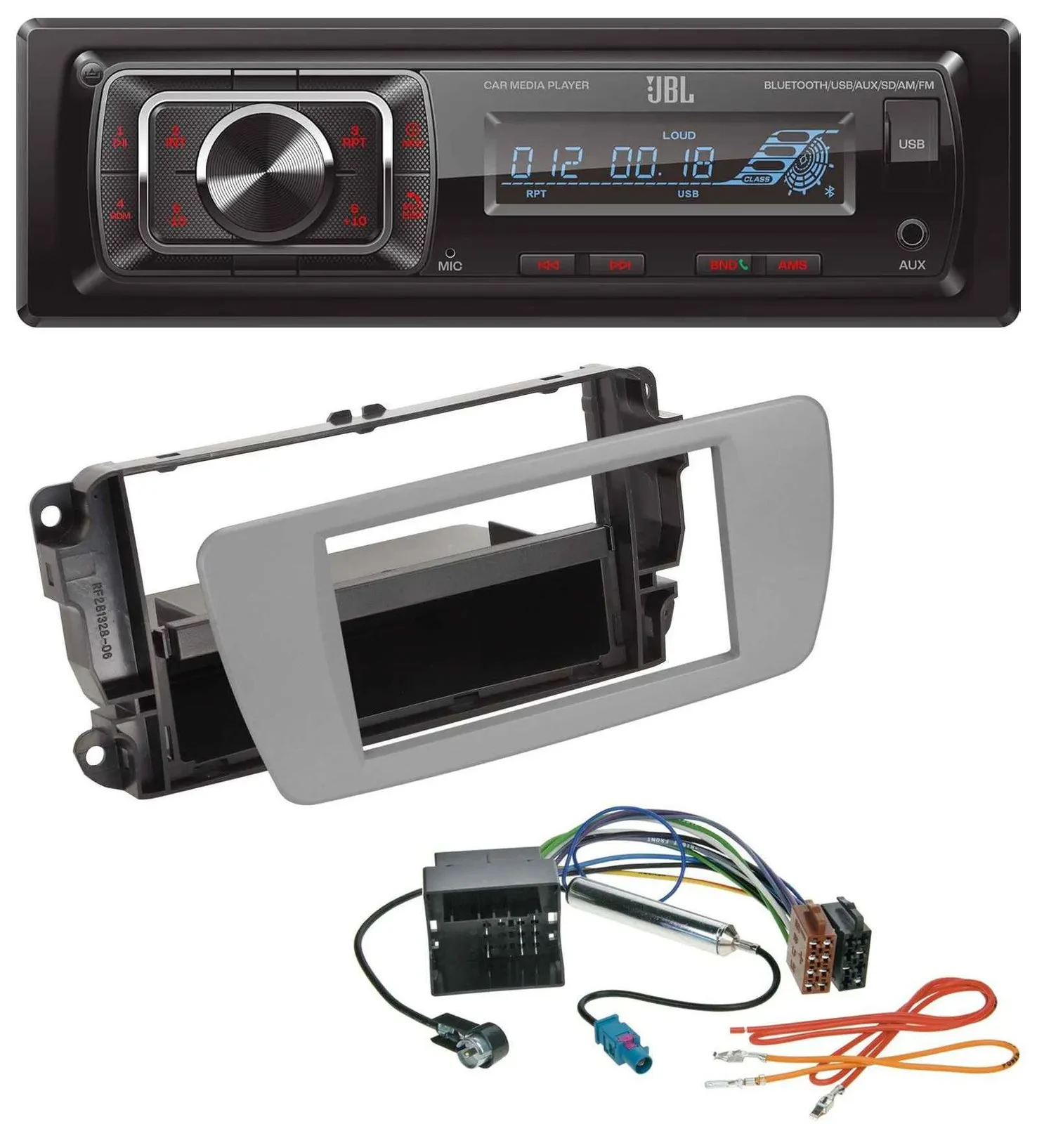 JBL SD AUX MP3 USB Bluetooth Autoradio für Seat Ibiza (ab 08) - dublingrau