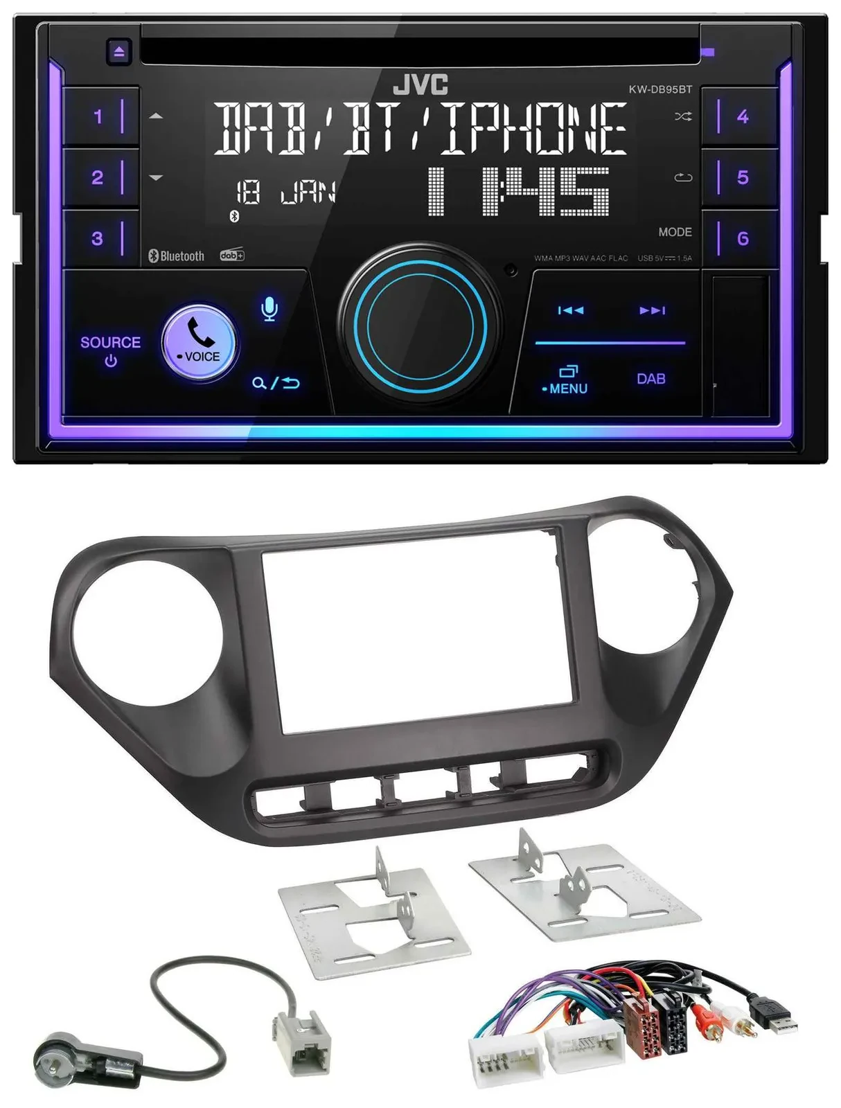 JVC MP3 USB 2DIN DAB Bluetooth CD Autoradio für Hyundai i10 ab 2013 AUX USB