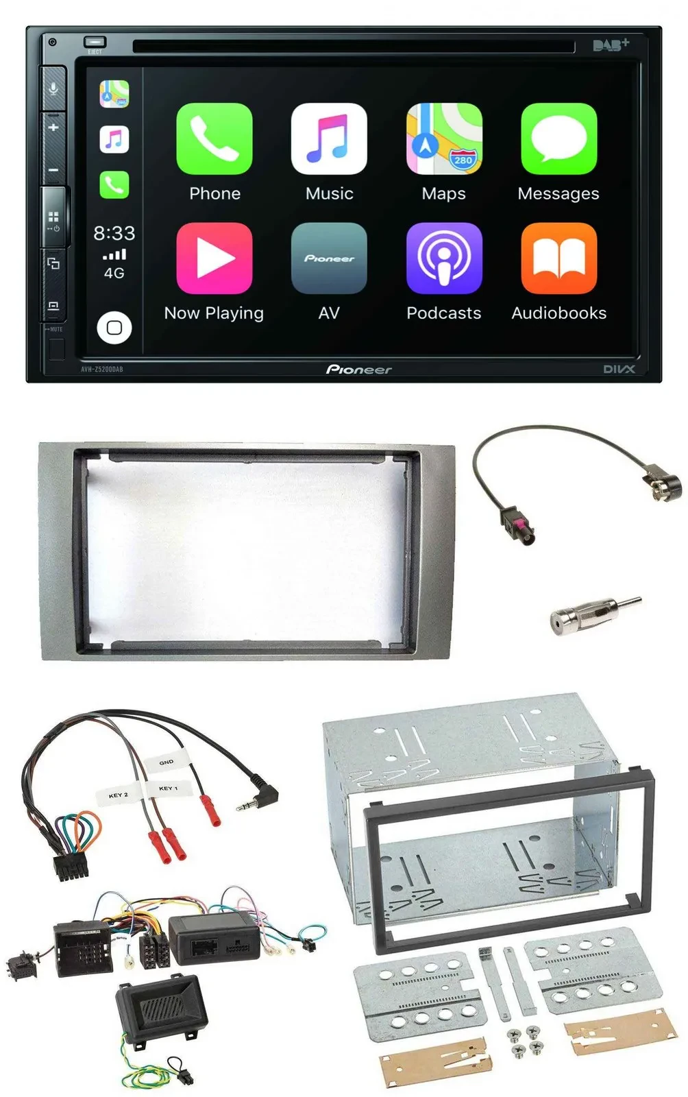 Pioneer DVD 2DIN Lenkrad DAB Bluetooth USB Autoradio für Ford Kuga 2008-2012 sil