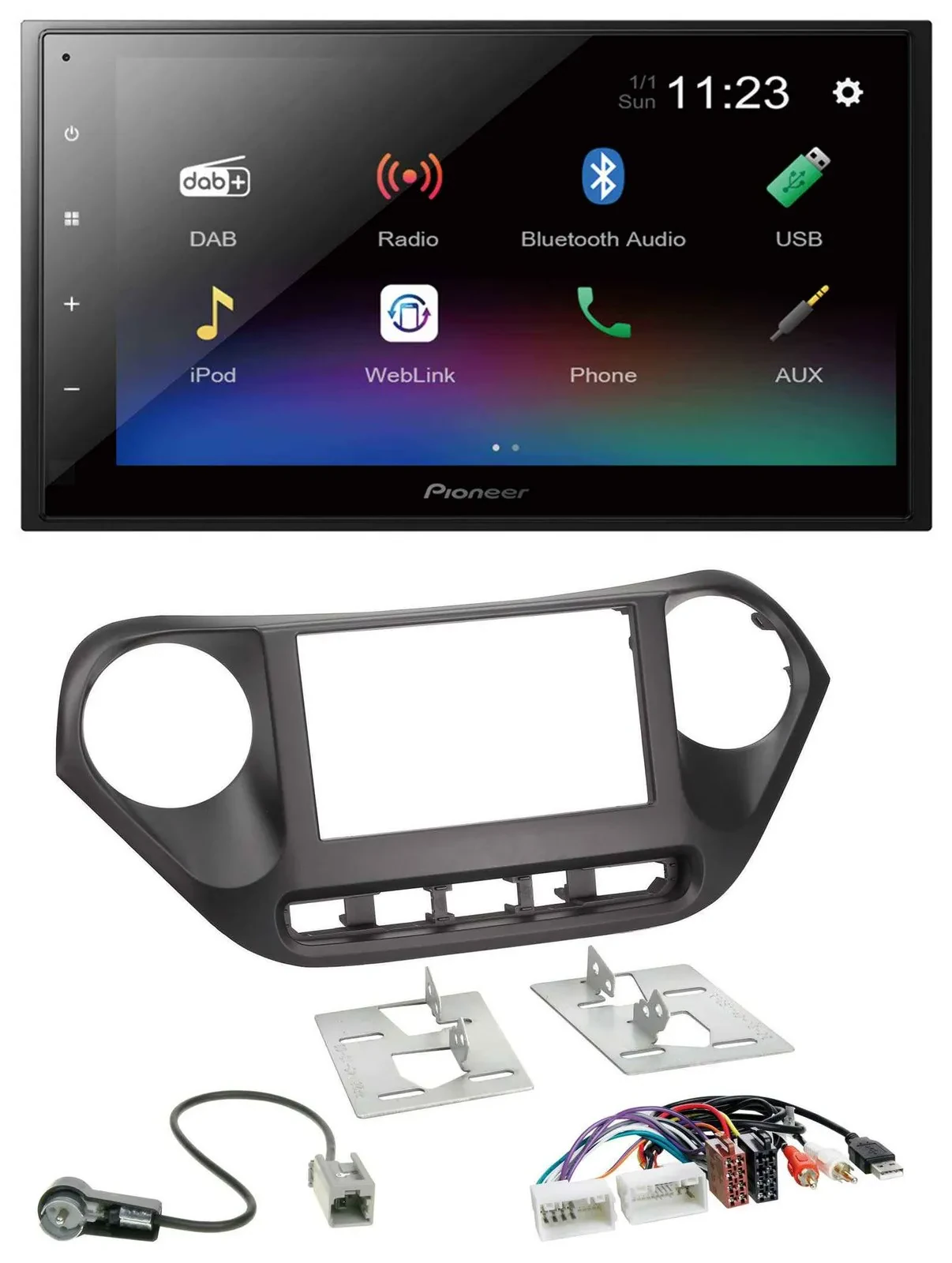 Pioneer USB Bluetooth DAB 2DIN MP3 Autoradio für Hyundai i10 ab 2013 AUX USB