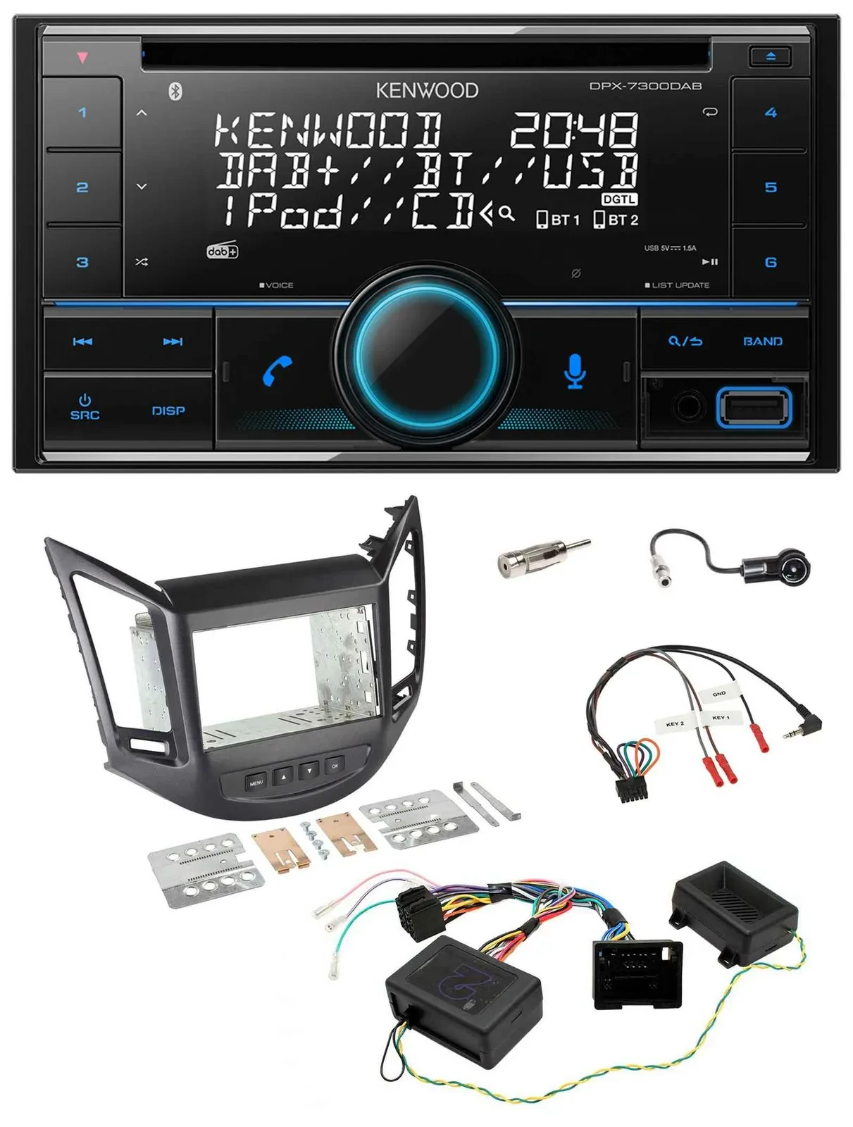 Kenwood CD 2DIN DAB USB Lenkrad Bluetooth Autoradio für Chevrolet Orlando 2011-2