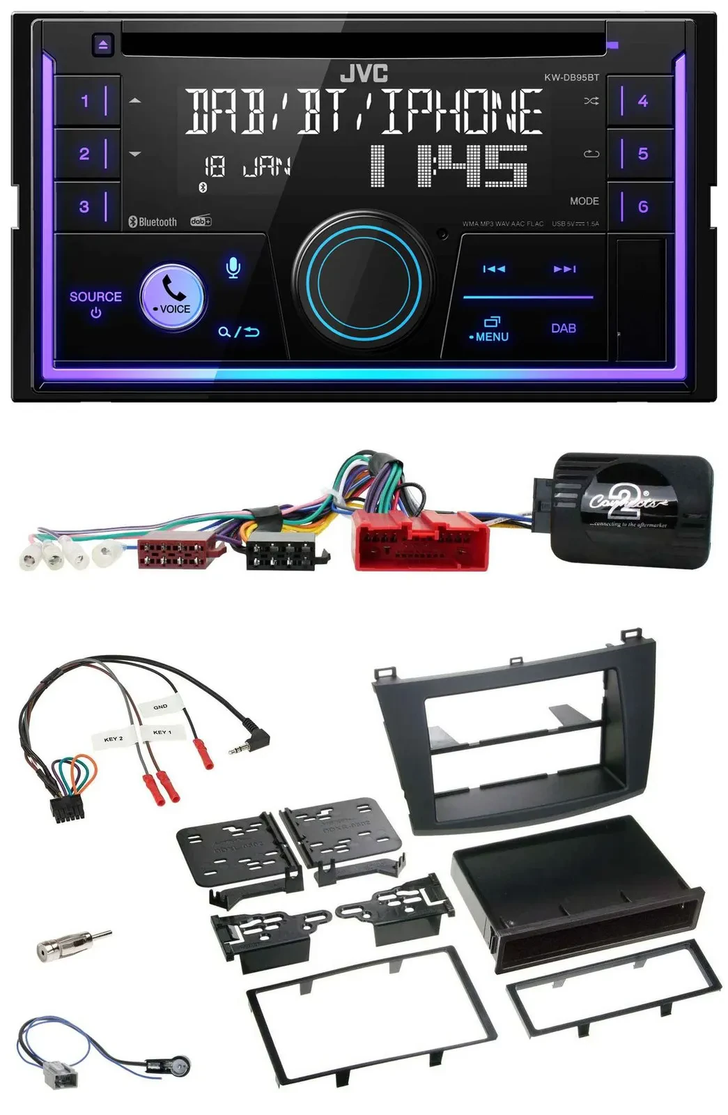 Автомагнитола для Mazda 3 (2009–2013) JVC 2DIN DAB Bluetooth CD с CAN-Bus и поддержкой кнопок на руле