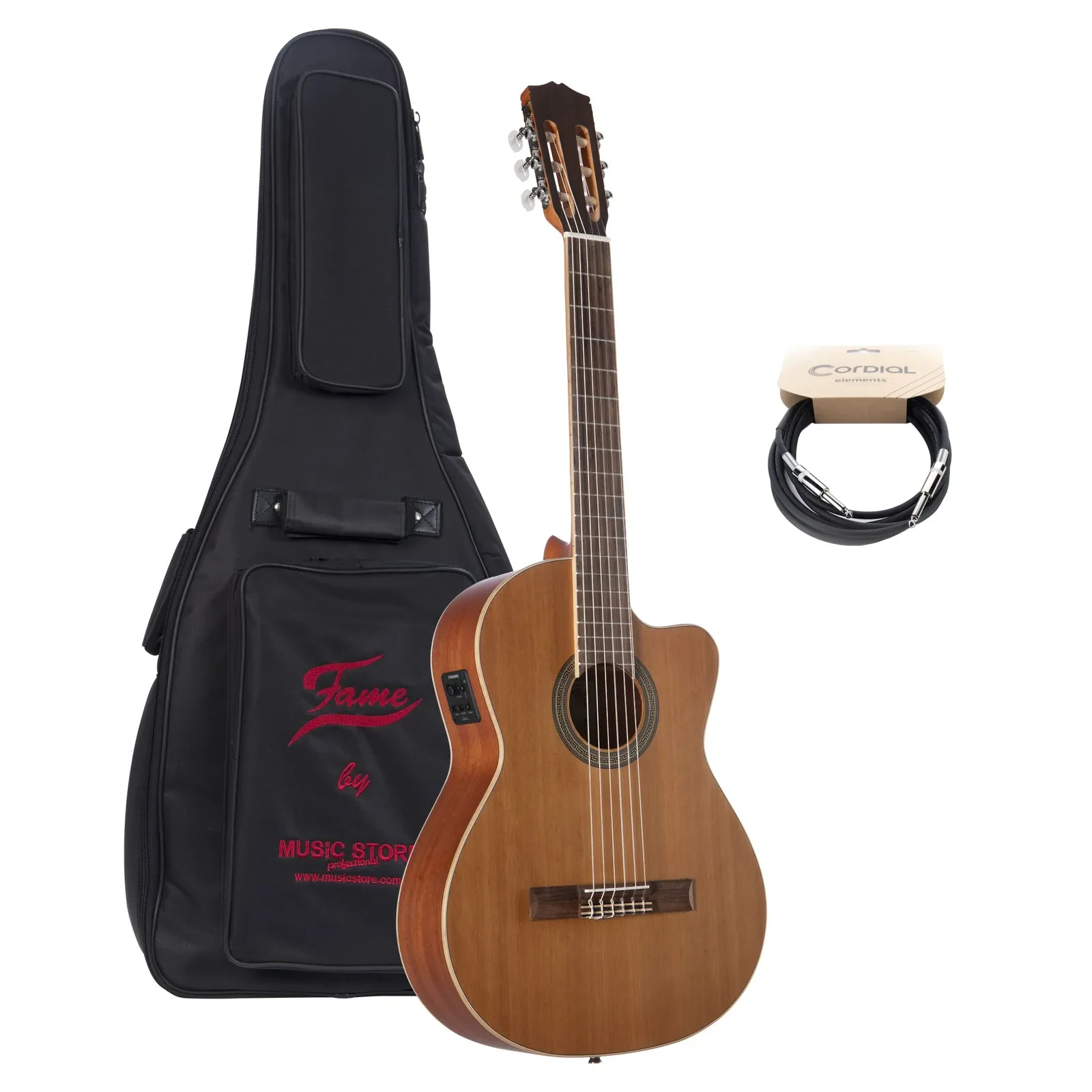 4/4 Konzertgitarre Set, Cutaway, Zederndecke, Mahagoni-Korpus, Fishman