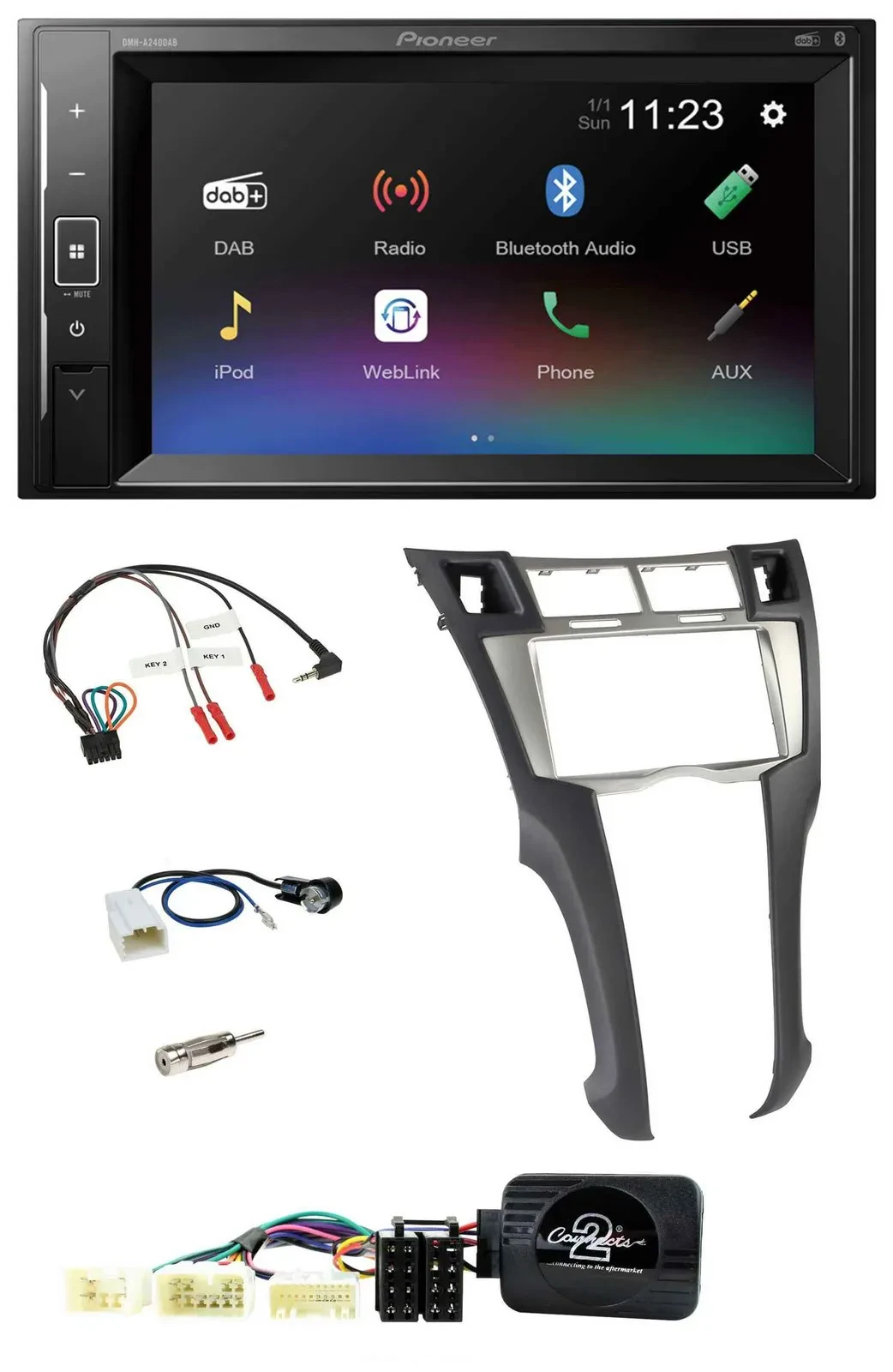 Автомагнитола Pioneer 2DIN, DAB, Bluetooth, USB для Toyota Yaris 2006–2011