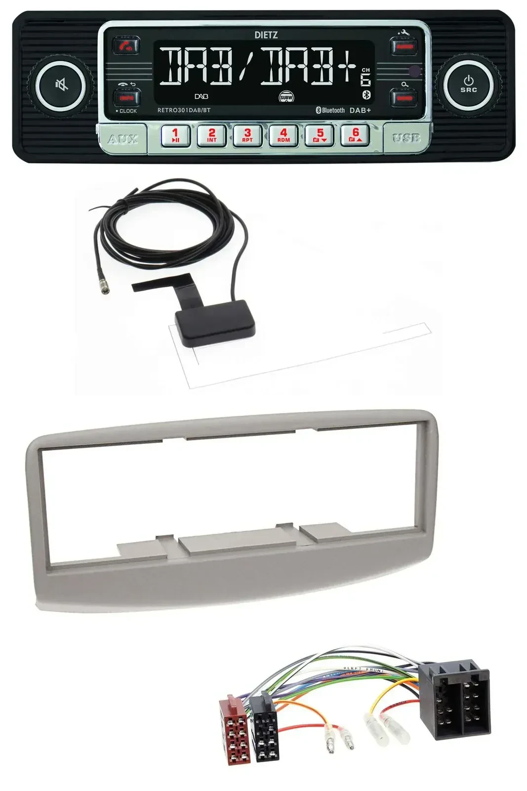 Dietz DAB Bluetooth USB MP3 Autoradio für Fiat Multipla 186 1999-2010 grau