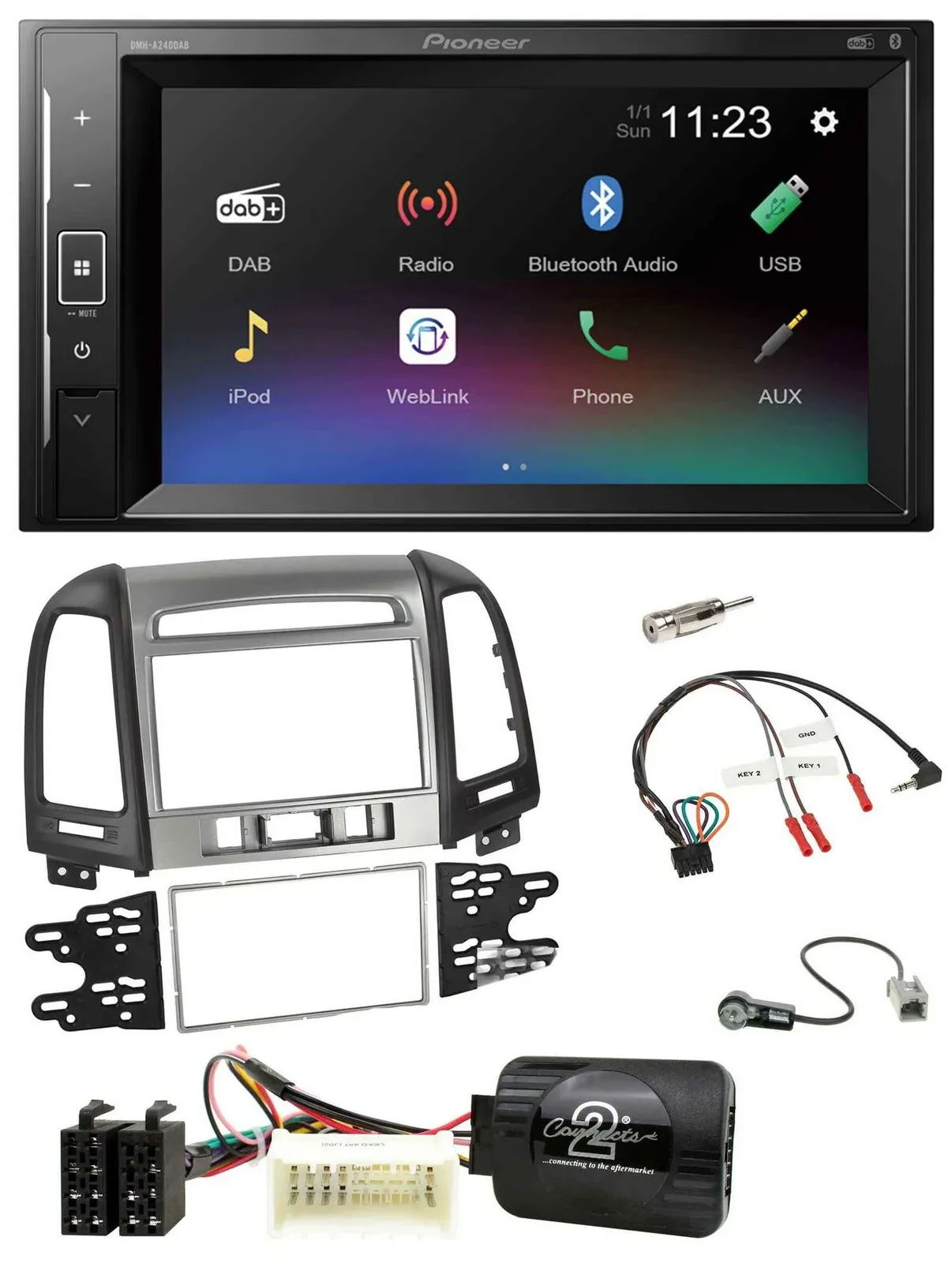 Автомагнитола Pioneer 2-DIN DAB, Bluetooth, USB для Hyundai Santa Fe (III)