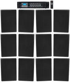 Rockville 6-Zone 70v Amplifier+(12) Slim Black Restaurant/Bar/Cafe Wall Speakers