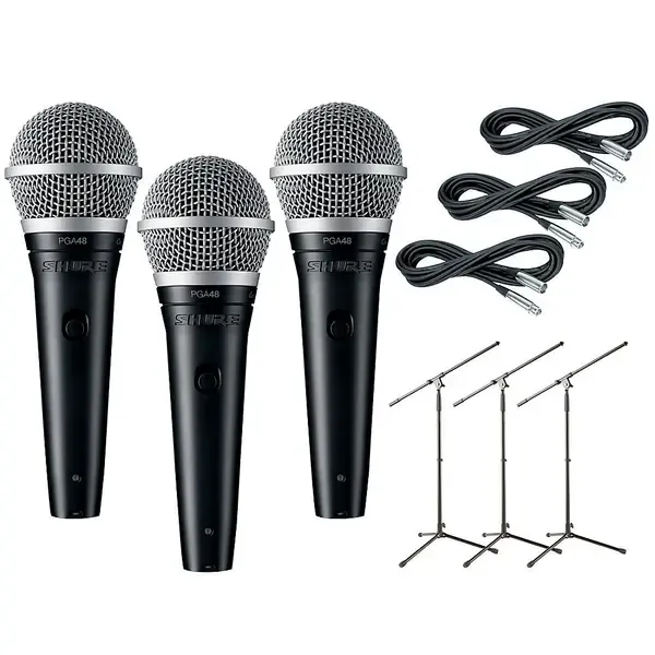 Вокальный микрофон Shure PGA48 3-Pack Mic and Stand Kit