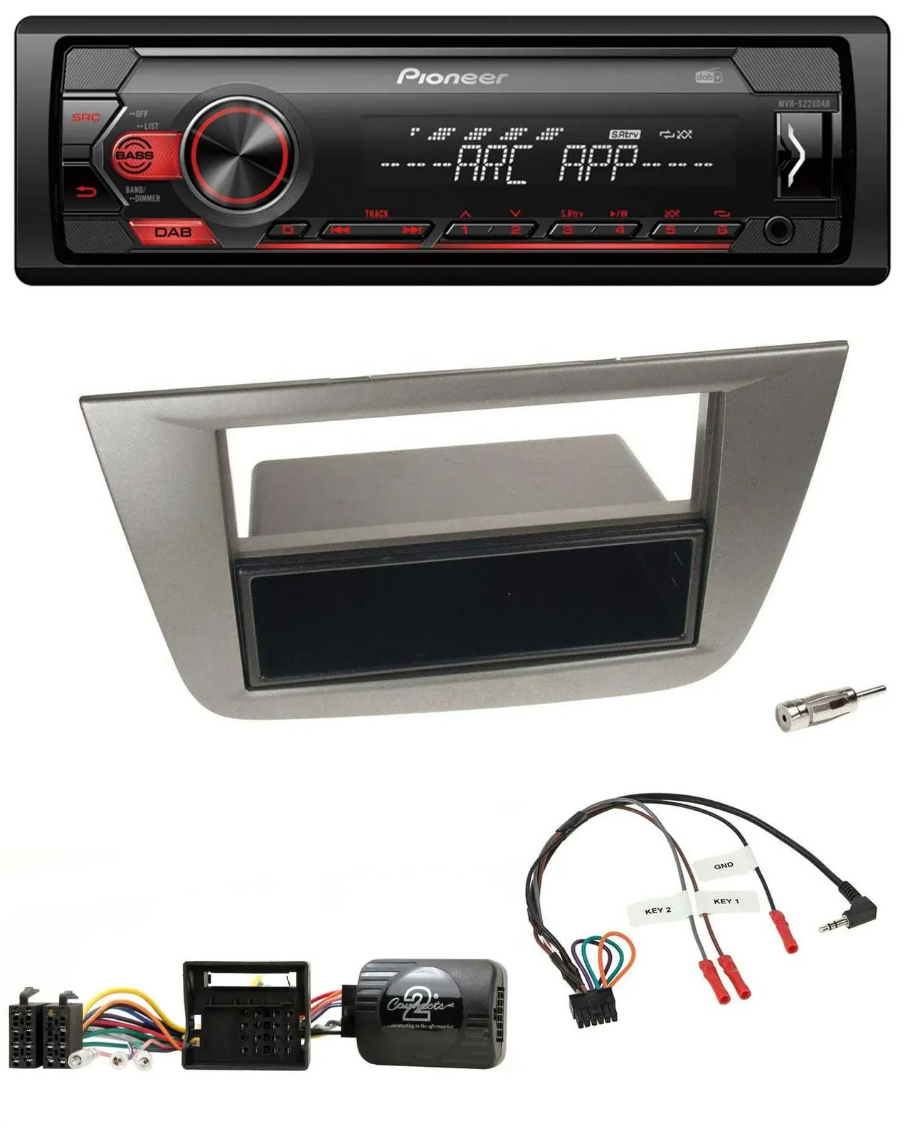 Автомагнитола для Seat Toledo/Altea 2004–2009 Pioneer 1DIN, DAB, USB, MP3, поддержка кнопок на руле, антрацит