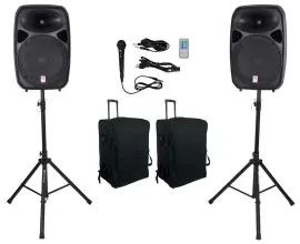 Rockville RPG152K Dual 15" Powered Speakers, Bluetooth+Mic+Stands+Travel Bags