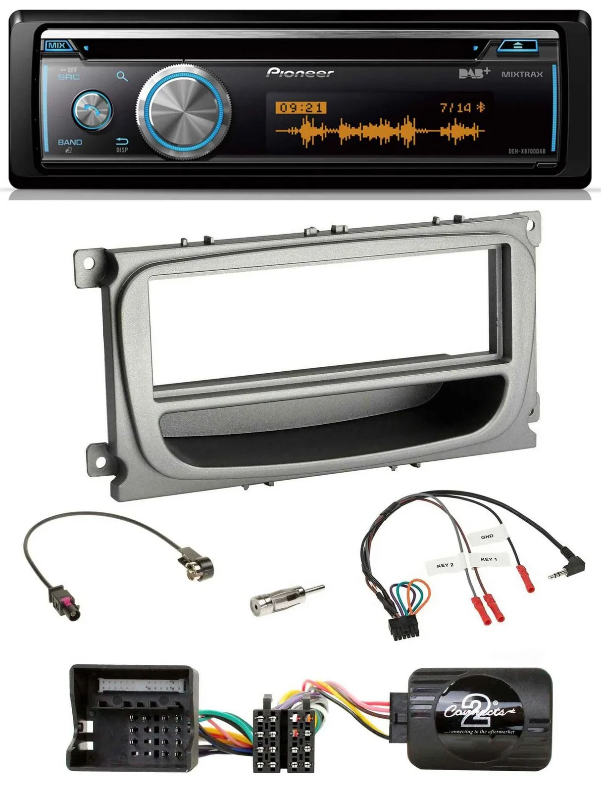Автомагнитола Pioneer DAB USB CD Bluetooth для Ford Mondeo/S-Max с 2007 (серебристый)