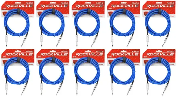 Инструментальный кабель Rockville RCGT10BL Blue 3 м (10 штук)