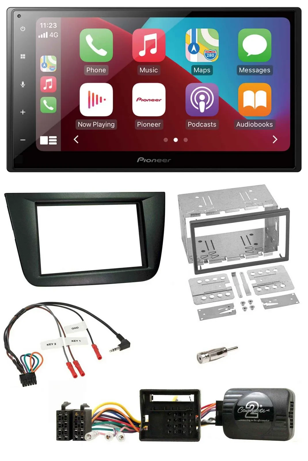 Pioneer USB Lenkrad DAB 2DIN Bluetooth Autoradio für Seat Altea Toledo schwarz