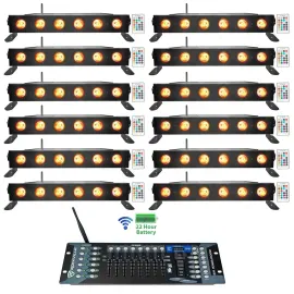 12 Rockville BEST STRIP 60 Black Rechargeable Light Bars+Wireless DMX Controller