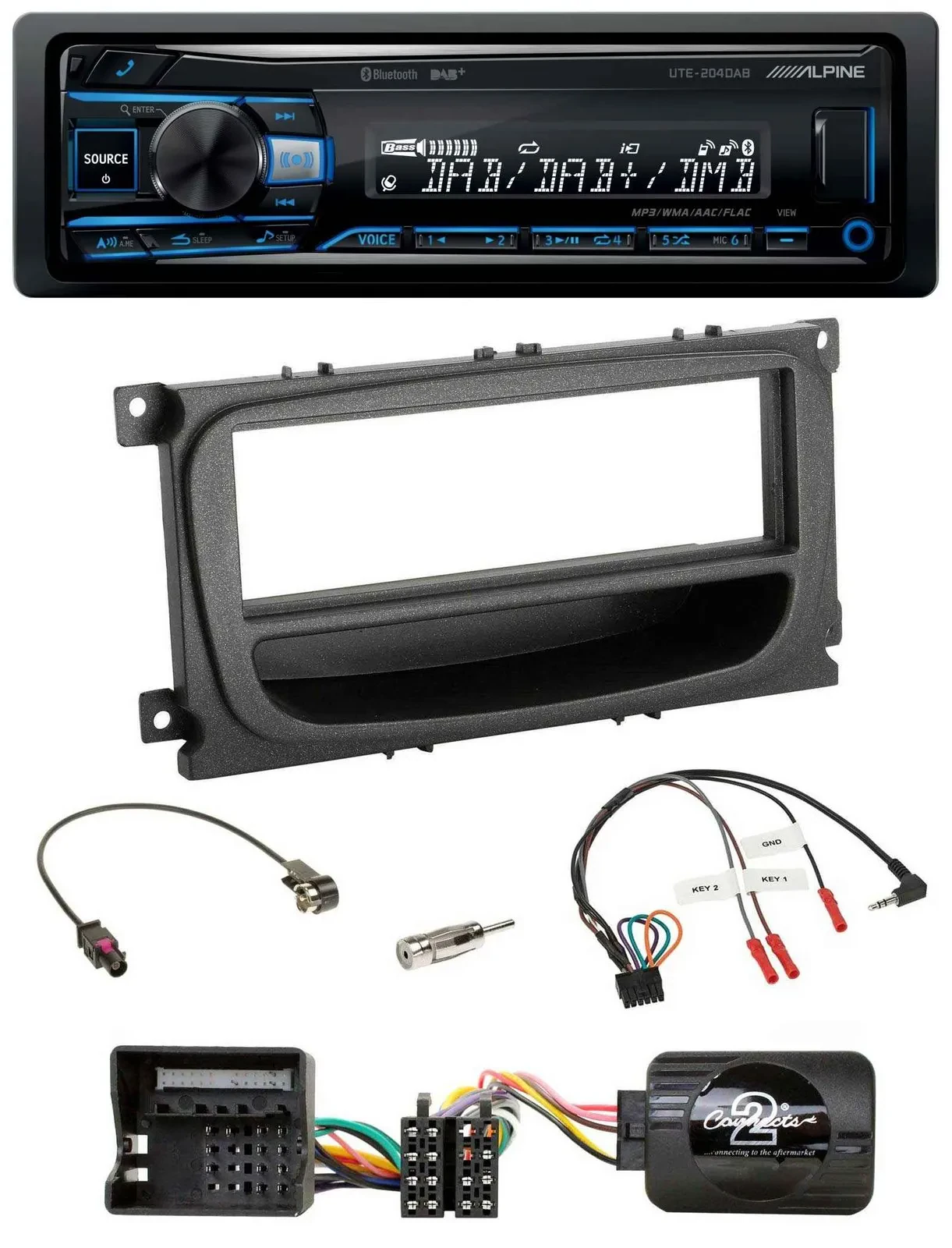 Alpine USB Bluetooth DAB Lenkrad Autoradio für Ford Mondeo S-Max 07-14 schwarz A