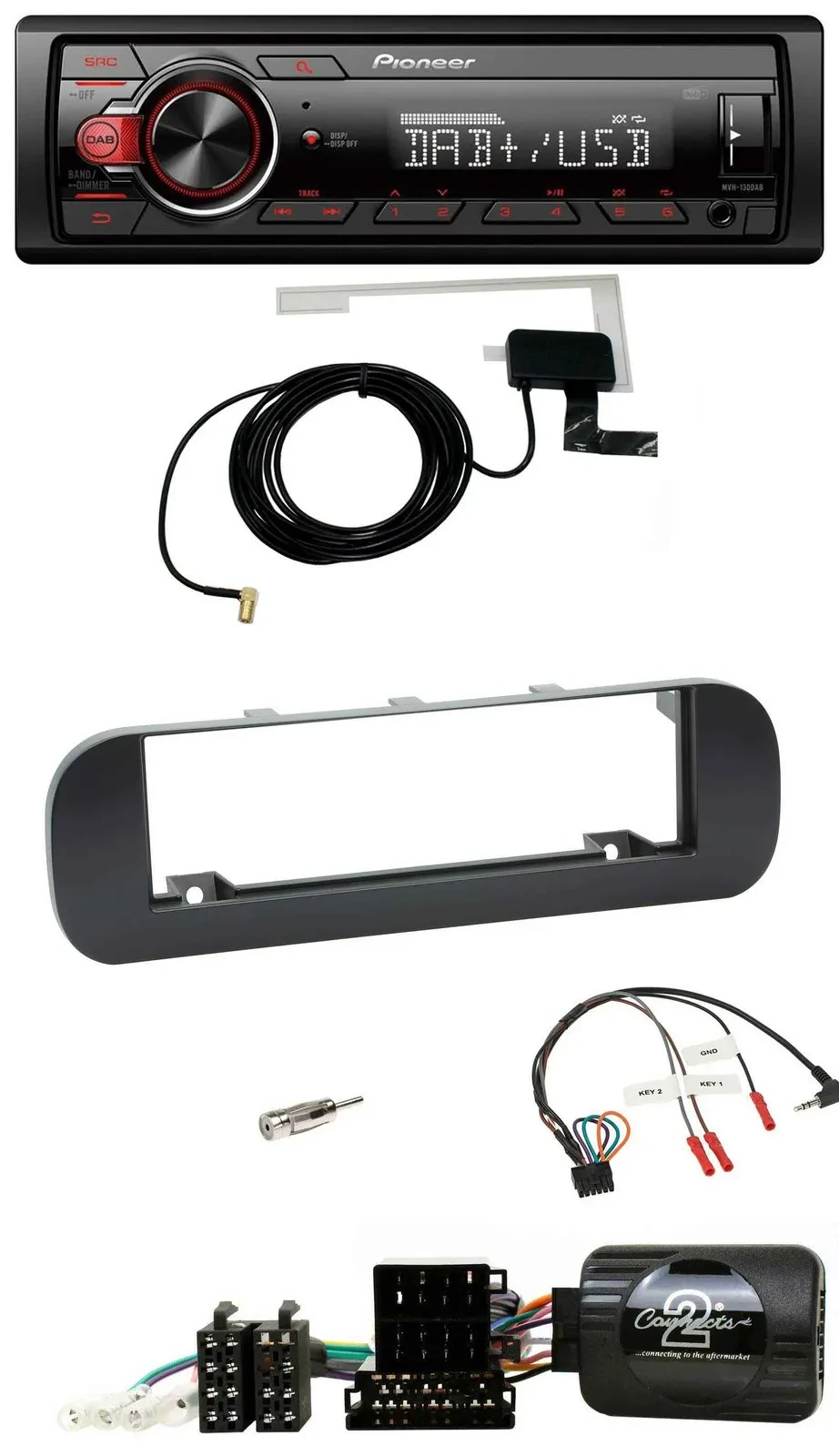 Pioneer 1DIN MP3 DAB USB Lenkrad Autoradio für Fiat Panda 2012-2020 schwarz