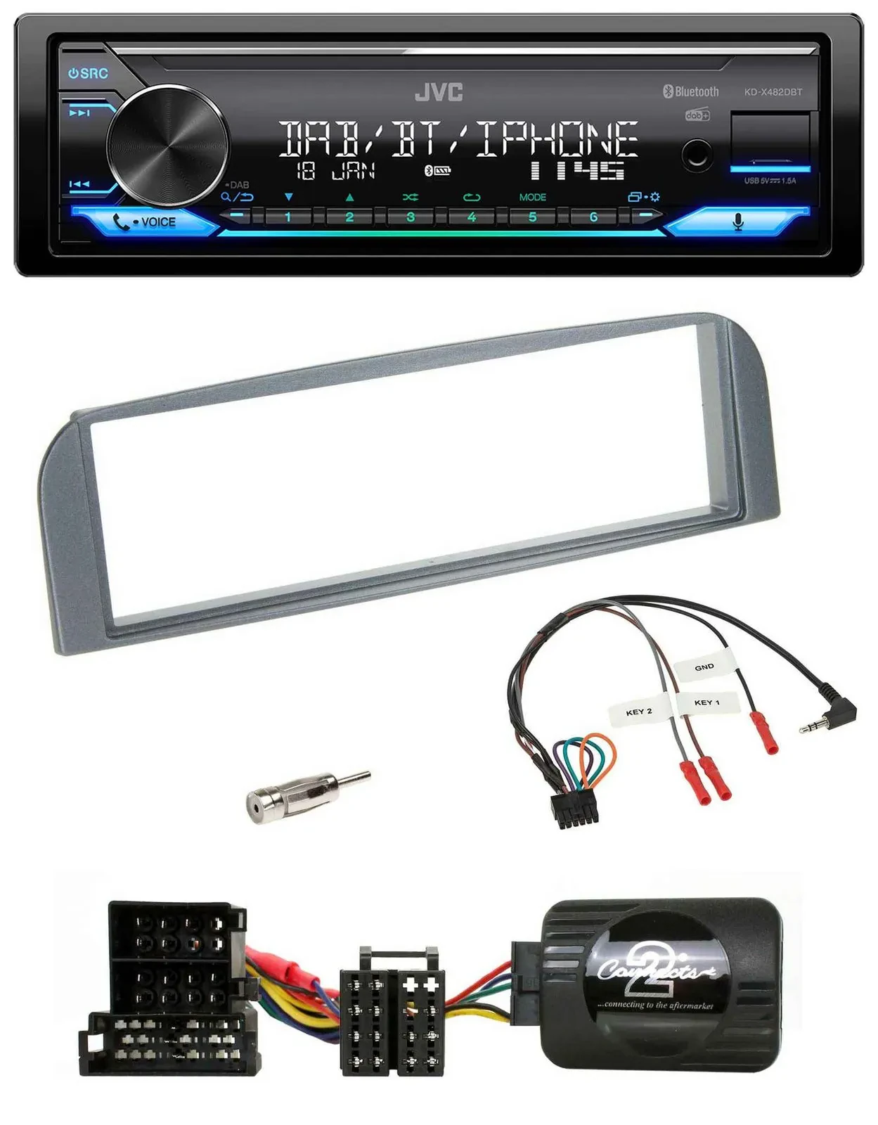 Автомагнитола для Alfa 147/GT JVC Bluetooth, DAB, USB, антрацит