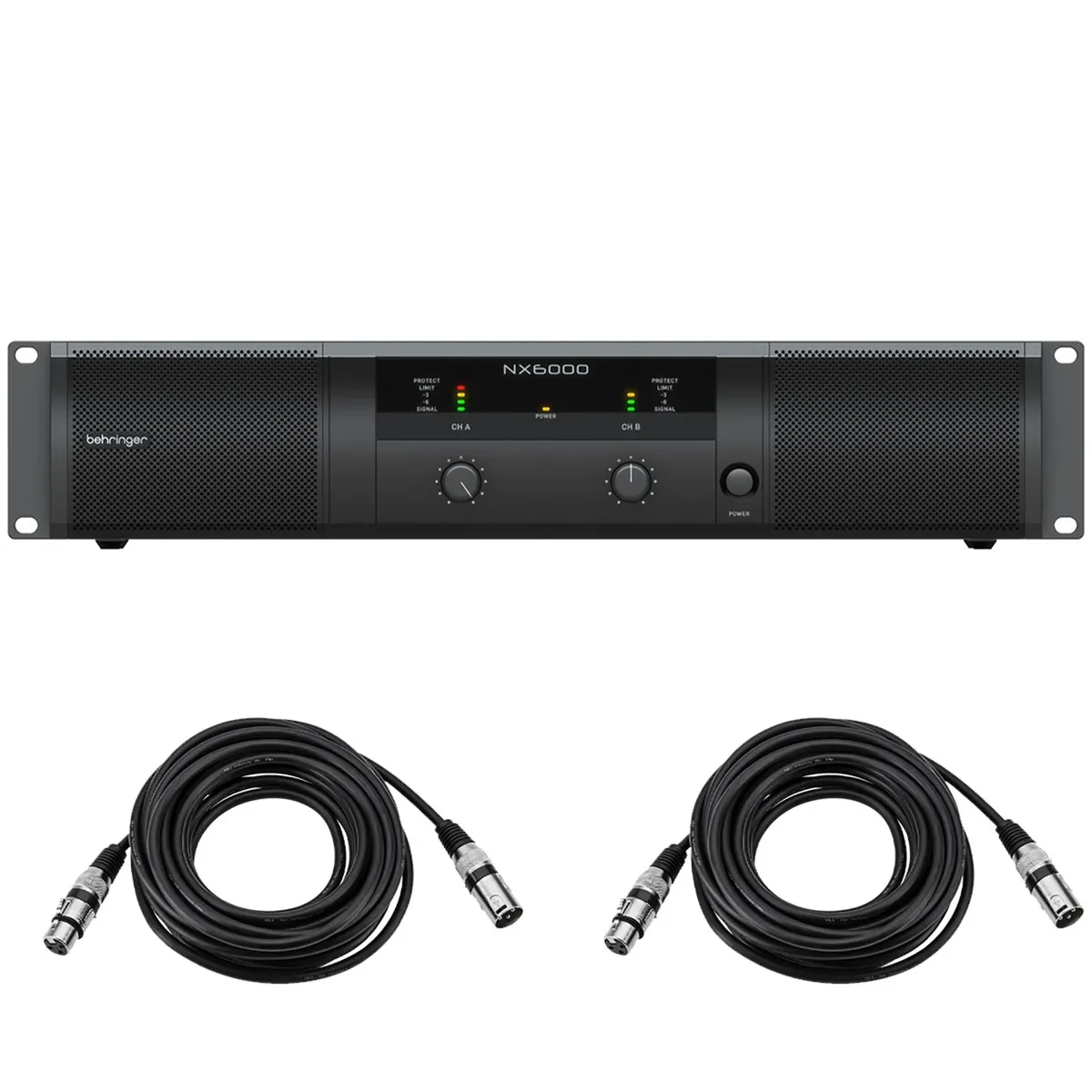 Behringer NX6000 6000W 2-Channel Power Amplifier with 2x 25' XLR Mic Cable