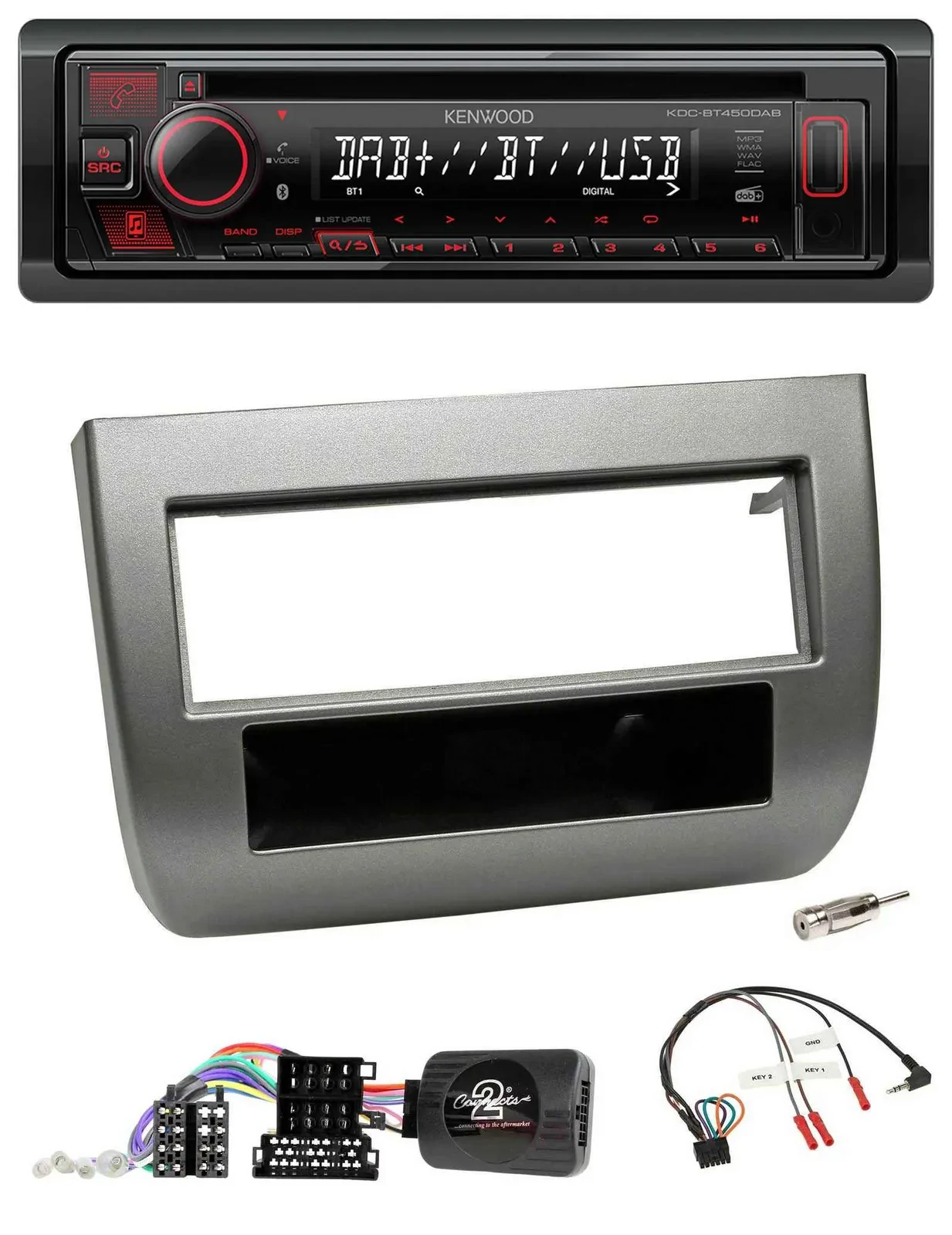 Kenwood Lenkrad CD USB Bluetooth DAB Autoradio für Lancia Y 843 05-11 dunkelsilb