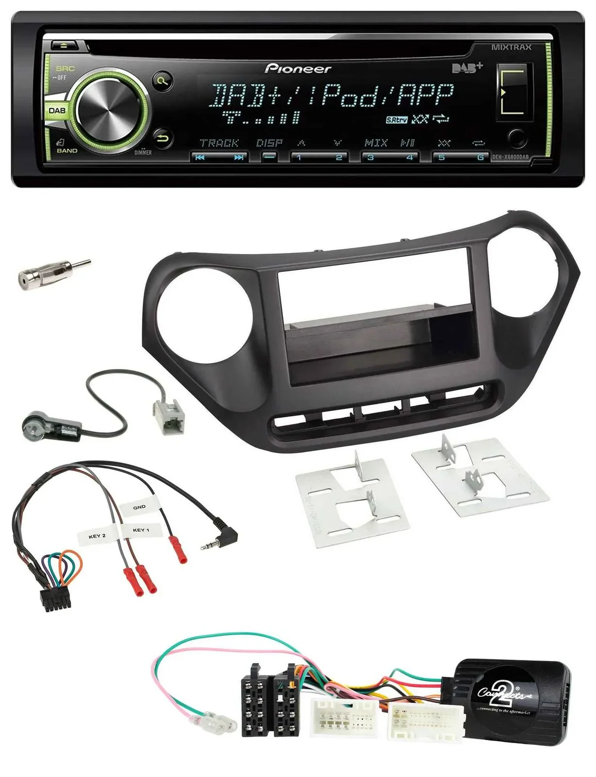 Автомагнитола Pioneer CD, DAB, USB, MP3, поддержка кнопок на руле, для Hyundai i10 (с 2014), черная