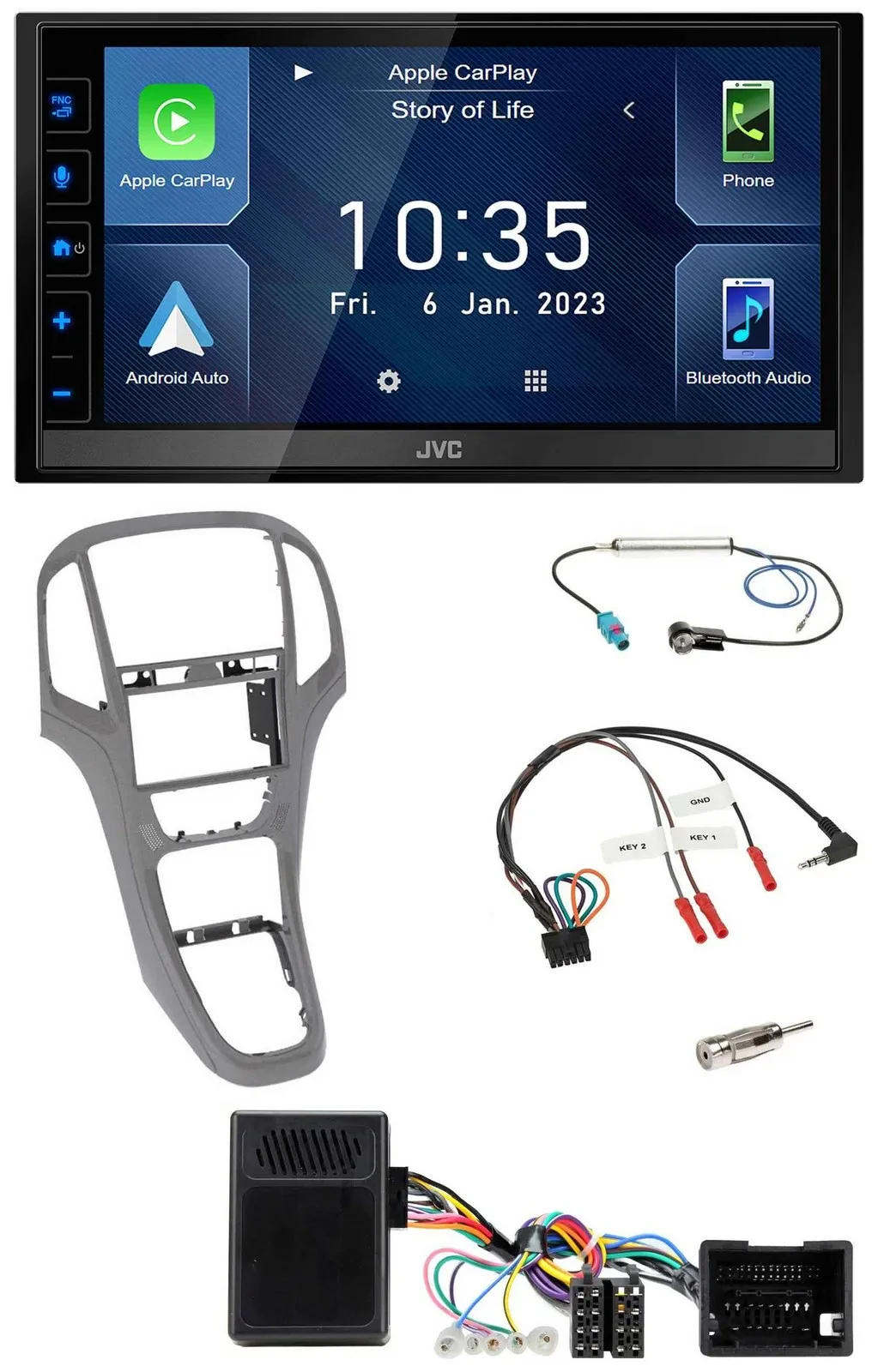 JVC DAB Bluetooth Lenkrad USB 2DIN Autoradio für Opel Astra J ab 2009 Titangrau