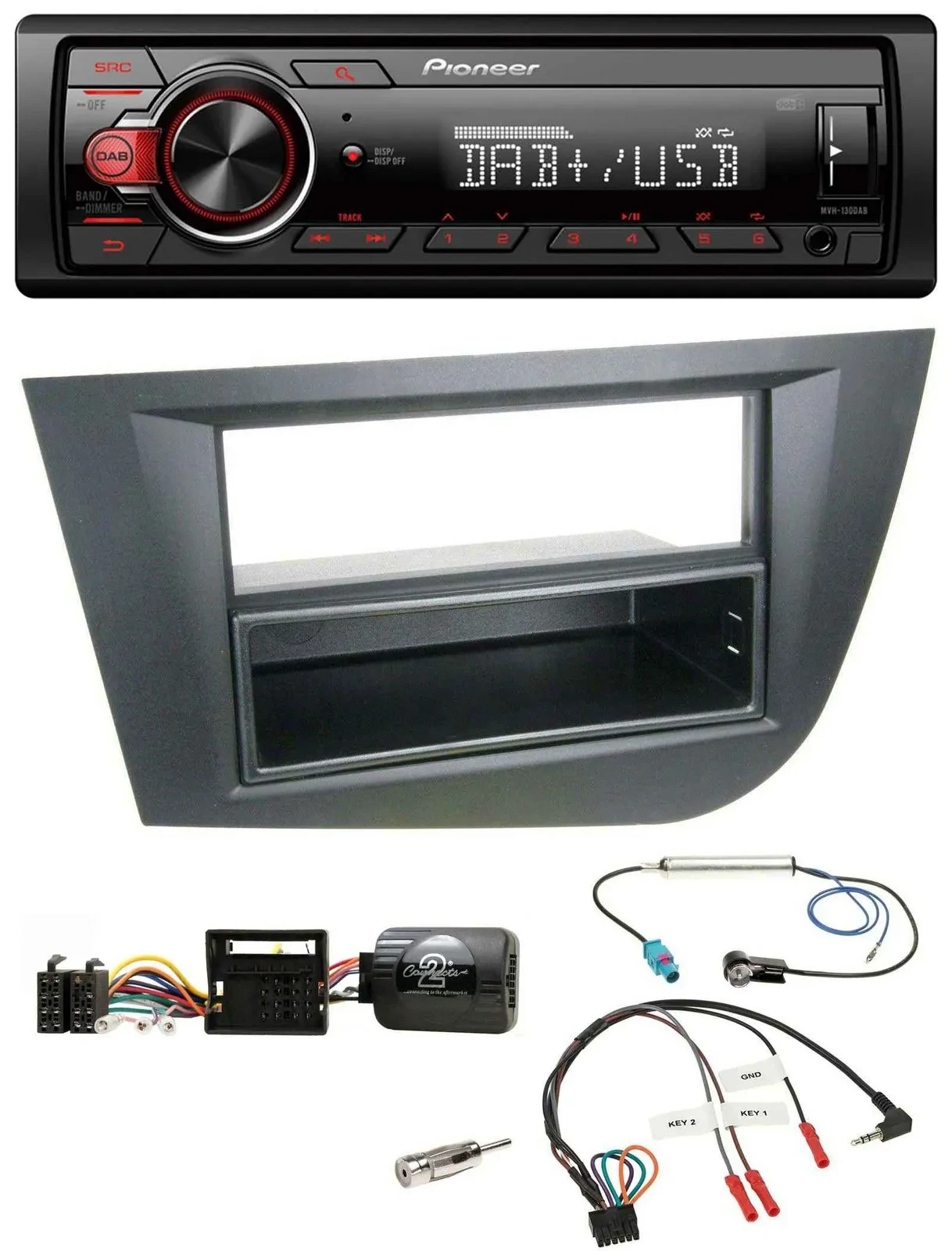Автомагнитола Pioneer 1-DIN, DAB, USB, поддержка управления на руле, для Seat Leon 2005–2010, черный