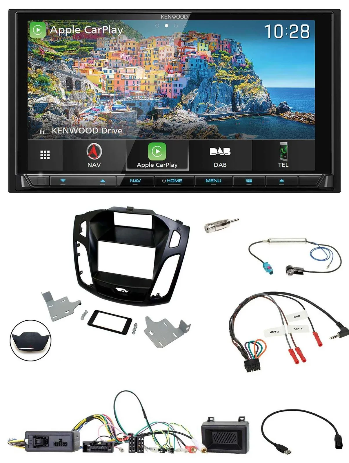 Kenwood Bluetooth Lenkrad 2DIN USB TMC DAB Navigation für Ford Focus 2014-2018