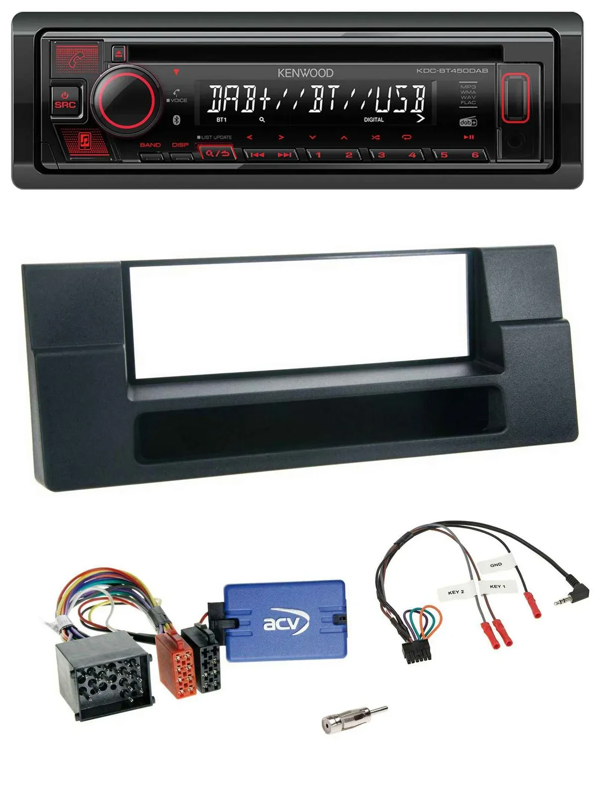 Kenwood Lenkrad CD USB Bluetooth DAB Autoradio für BMW 5er Ablage Rundpin